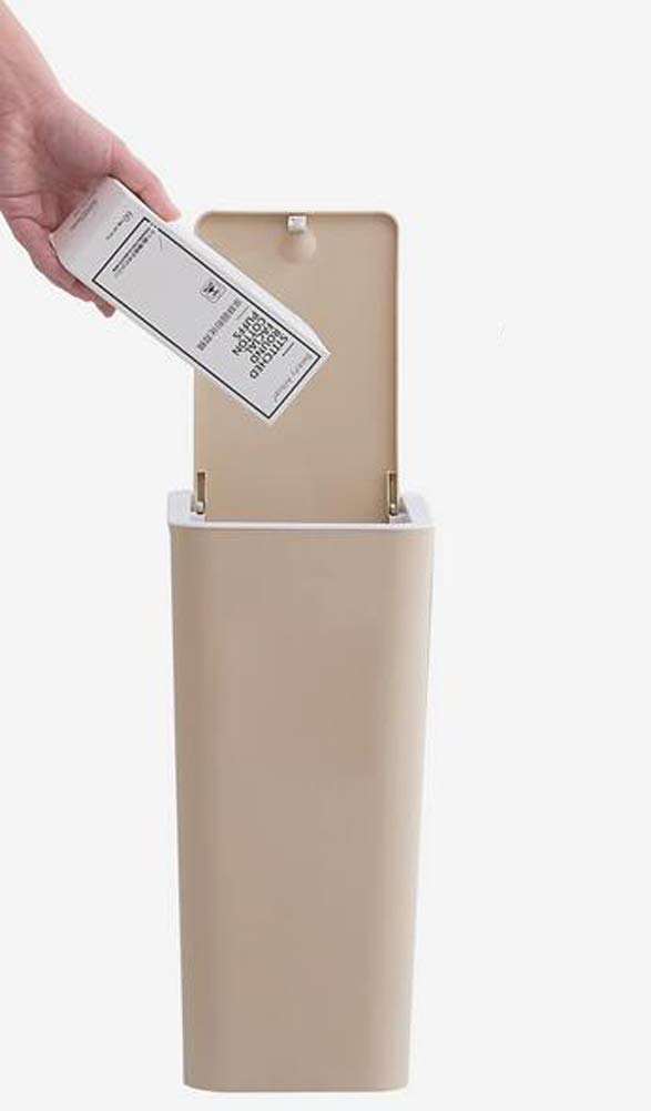Hflove Solid Color Plastic Push-Button Trash Can - 1.5 Gallon Small Bathroom Garbage Bin with Lid, Khaki - Perfect for Toilet, Office, Kitchen & Bedroom Waste Disposal