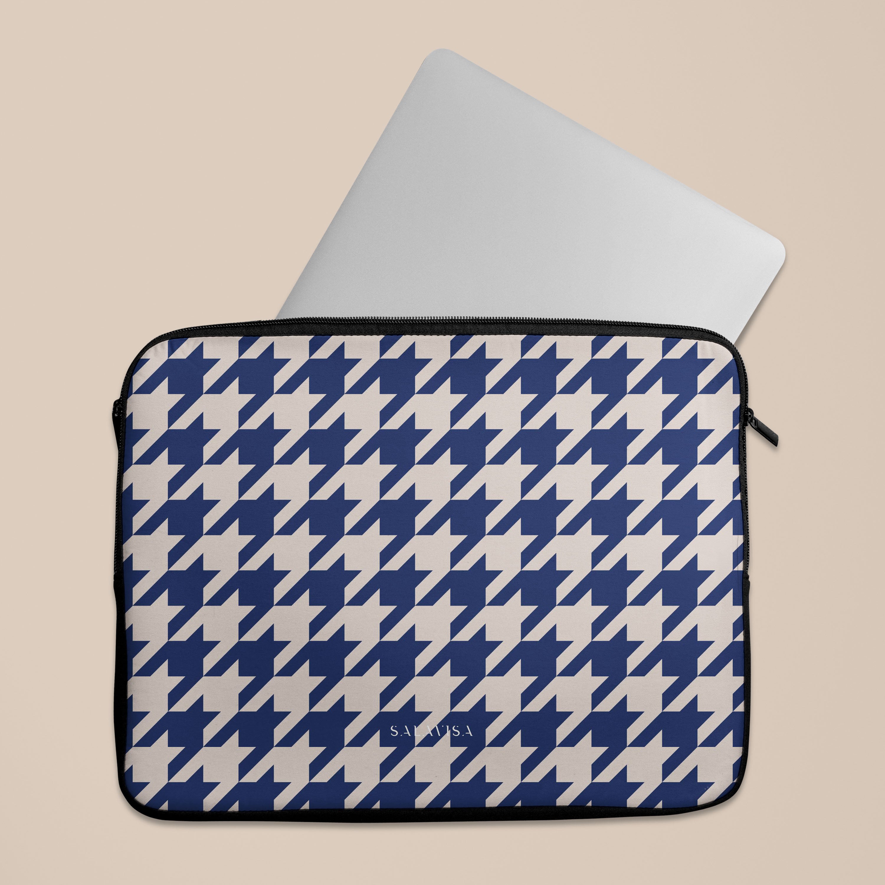 Stylish Blue Houndstooth Laptop Sleeve Case - Protective 13-15 Inch MacBook Pro/Air Cover - Perfect for Work, School & Travel Accessories