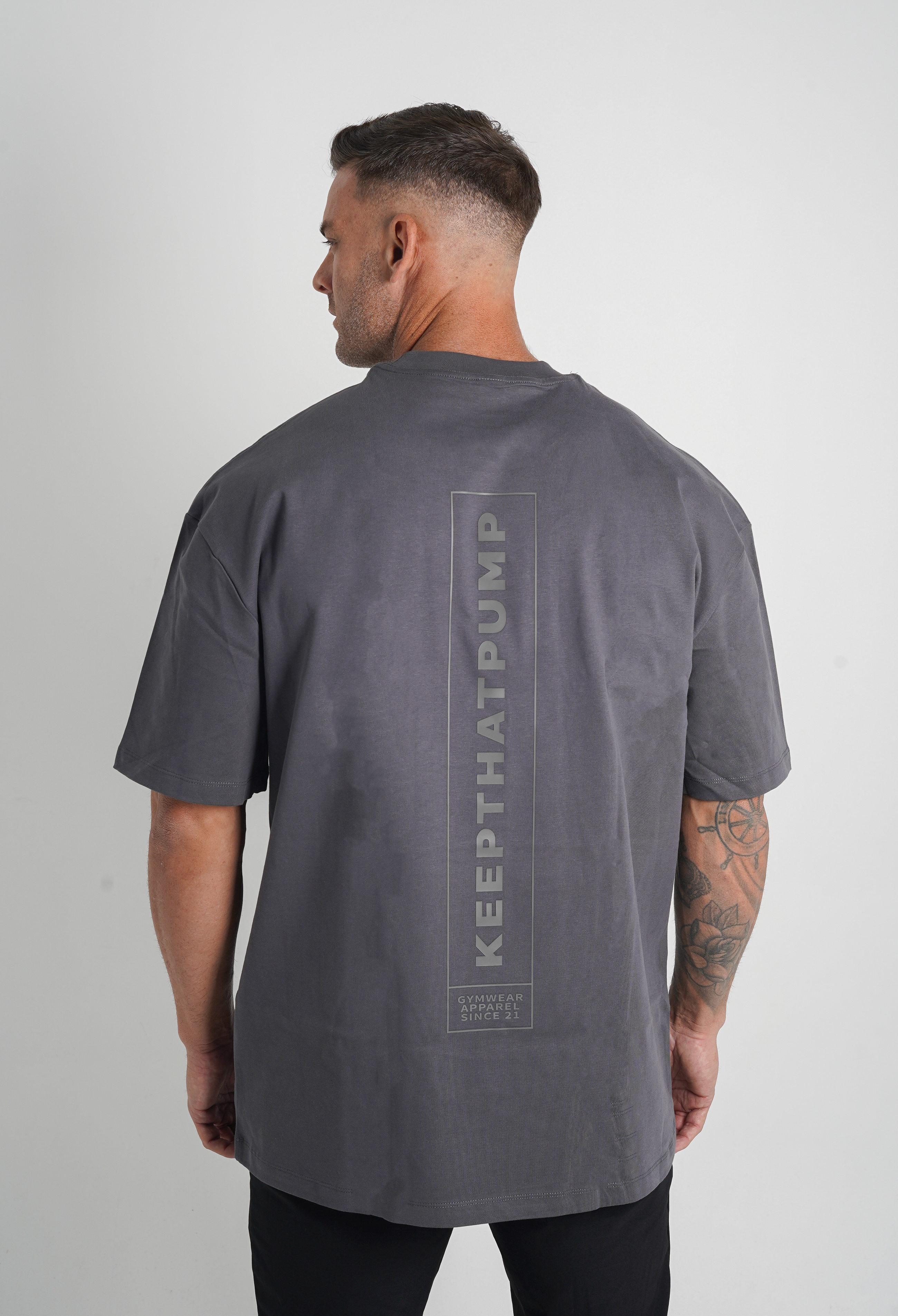 Pump Series 1 Oversized T-Shirt for Men & Women - Soft Cotton Relaxed Fit Tee in Charcoal Gray - Perfect for Gym, Casual Wear & Street Style
