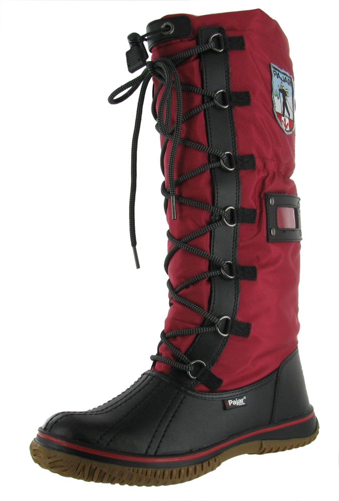 PAJAR Women's Grip Winter Boots Black/Red Size 36 - Waterproof Snow Boots for Women with Anti-Slip Sole, Warm Fur Lining for Cold Weather, Perfect for Snowy Days, Hiking and Outdoor Activities