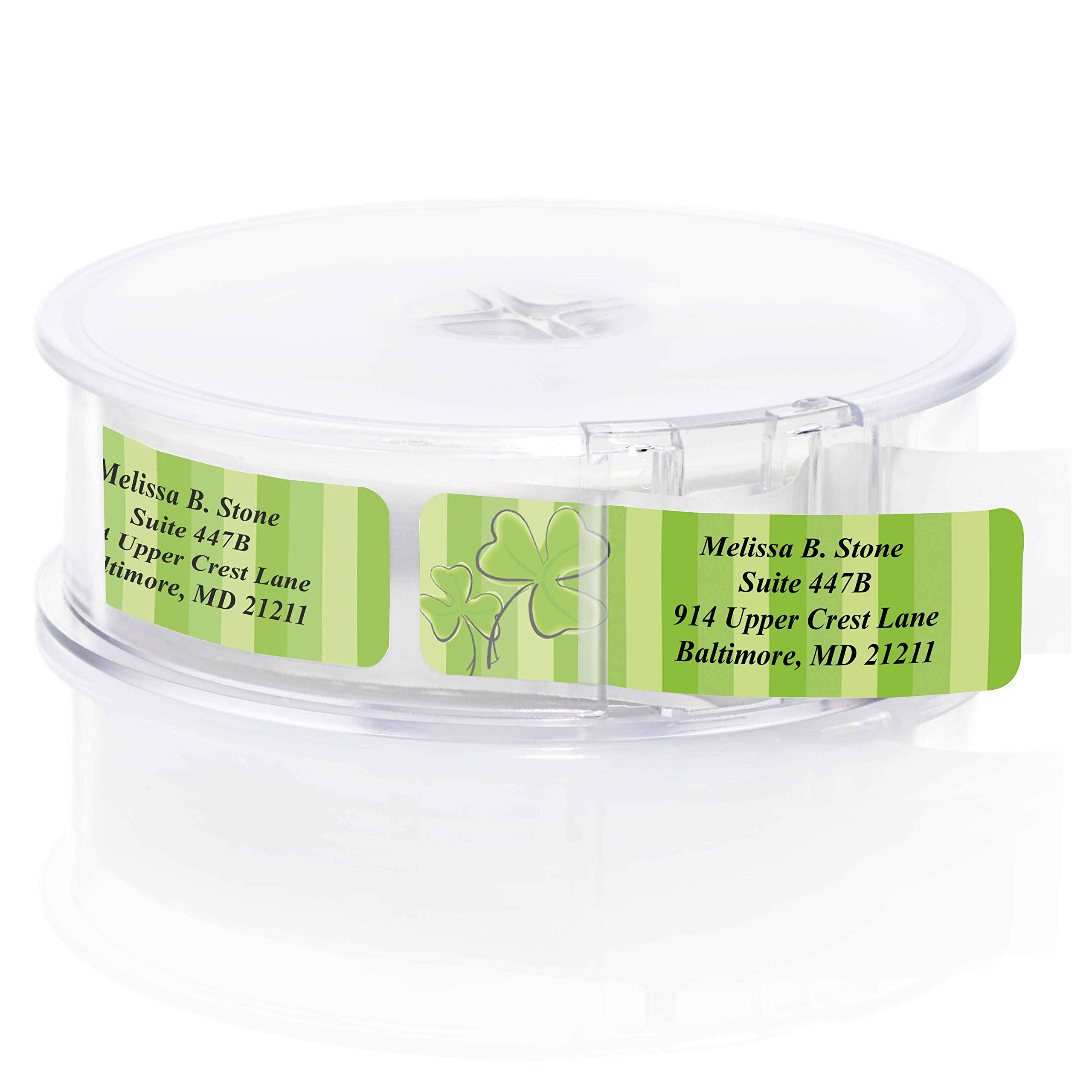Shamrock Stripes Clover Rolled Return Address Labels with Elegant Plastic Dispenser - Perfect for St. Patrick's Day Cards, Wedding Invitations & Business Mailings