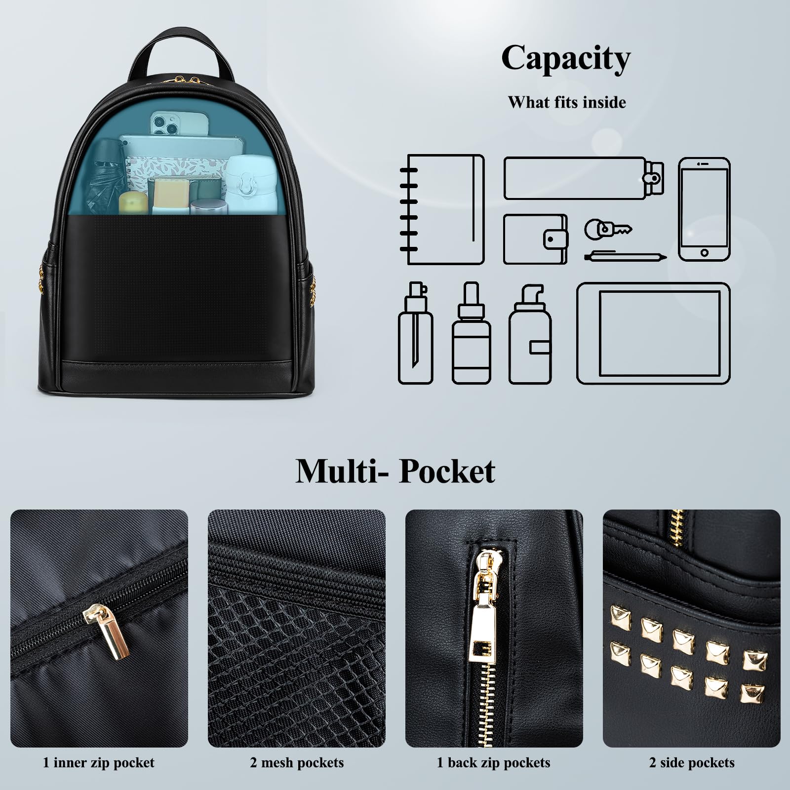 Gelrova LED Backpack Purse for Women - Stylish Quilted Daypack with USB Charging Port, 13 Inch Laptop Compartment - Perfect for Work, Business Travel, College & Nursing School - Water-Resistant Casual Backpack for Daily Commute & Night Out
