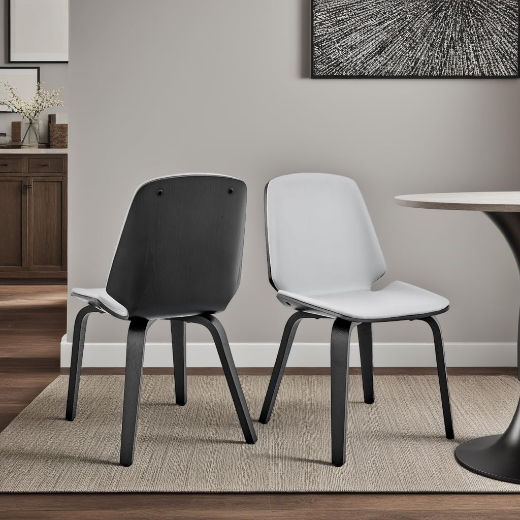 Armen Living Brinley Mid Century Modern Dining Chair - Gray Faux Leather & Black Wood Accent Side Chair for Kitchen, Table, Desk, Vanity | Perfect for Dining Rooms, Home Offices & Bedroom Makeup Areas
