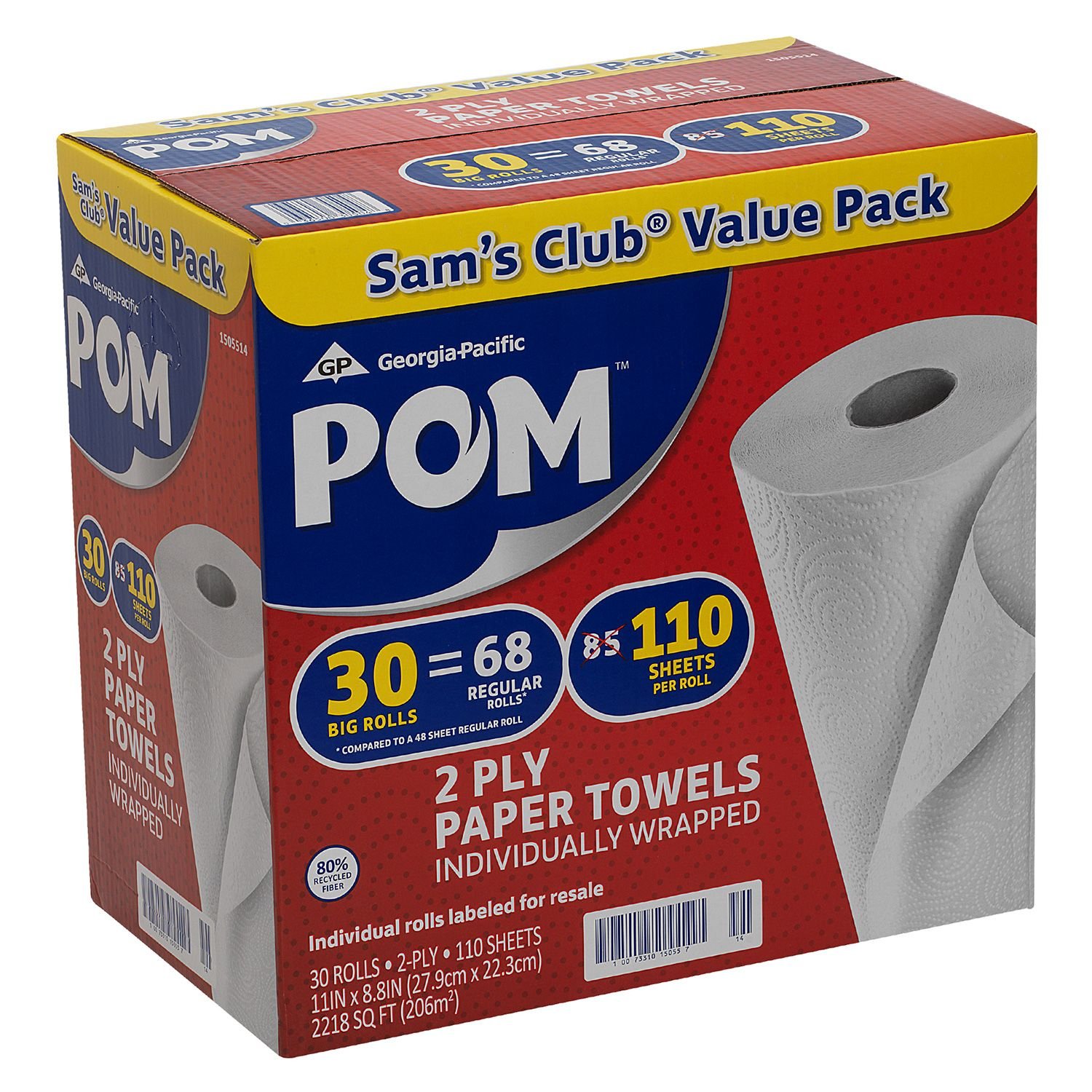 Premium POM Paper Towels Bulk 60 Rolls (30 Packs x 2) - Ultra Absorbent & Strong Kitchen Paper Towels for Home, Restaurant & Office Cleaning
