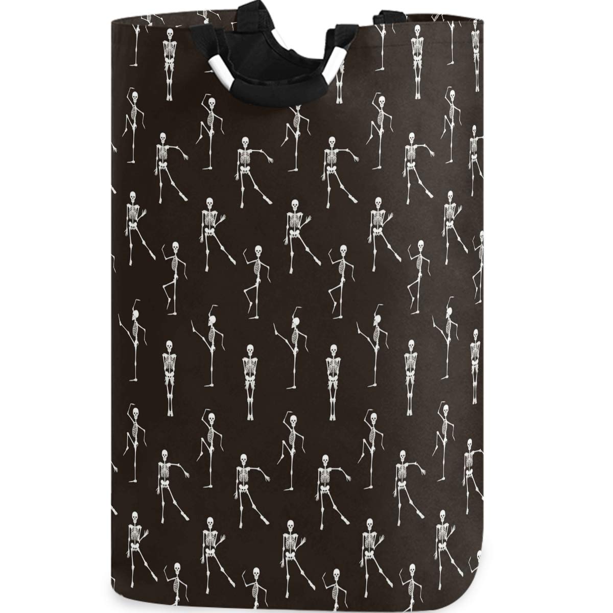 Visesunny Large Collapsible Laundry Hamper - Foldable Oxford Fabric Laundry Basket with Handles, Waterproof Dirty Clothes Storage Bag for Bedroom, Dorm, Travel & Camping (Black Dancing Skeleton Design)