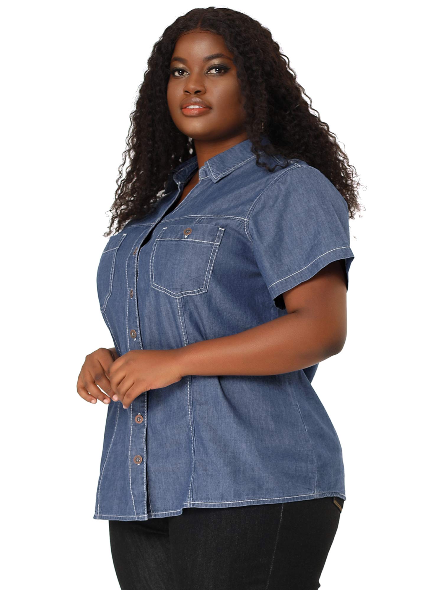 Agnes Orinda Plus Size Denim Shirts for Women - Short Sleeve Chambray Button Down Casual Tops | Comfortable & Stylish for Work, Outings & Everyday Wear