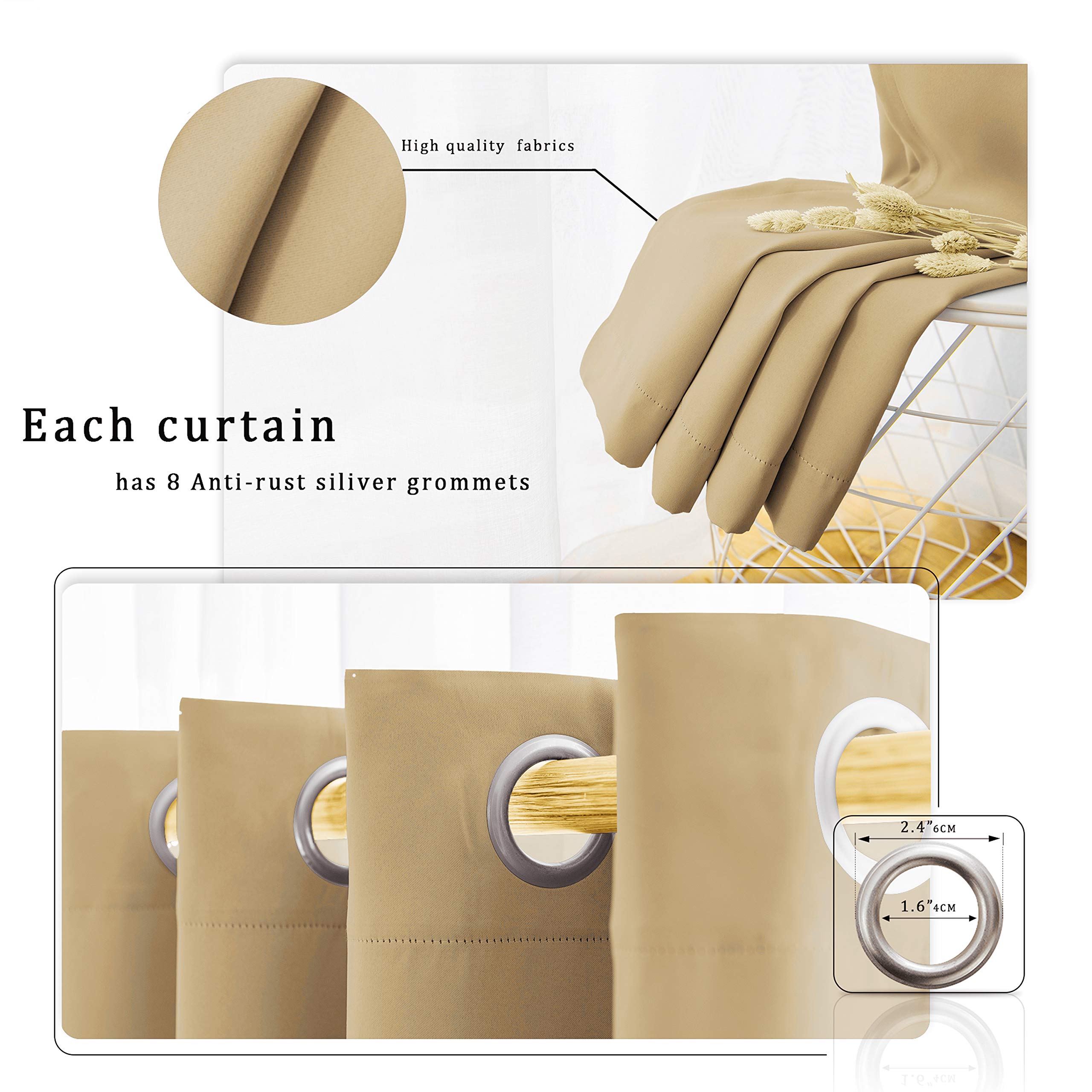 WONTEX Blackout Curtains 52x54 Inch - Thermal Insulated Room Darkening Window Drapes with Grommet Top, Beige (2 Panels) for Living Room, Bedroom & Home Theater - Noise Reducing & Energy Efficient Window Treatment