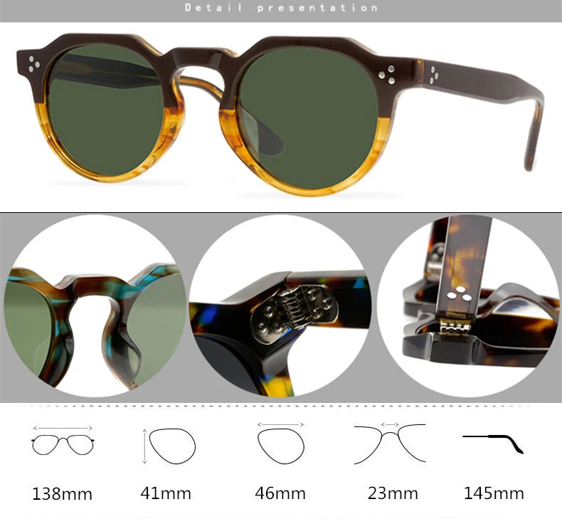 Unisex Black Acetate Polarized Sunglasses - Flat Top Round Full Rim Frame 9532s for Men & Women | Perfect for Driving, Beach & Outdoor Activities