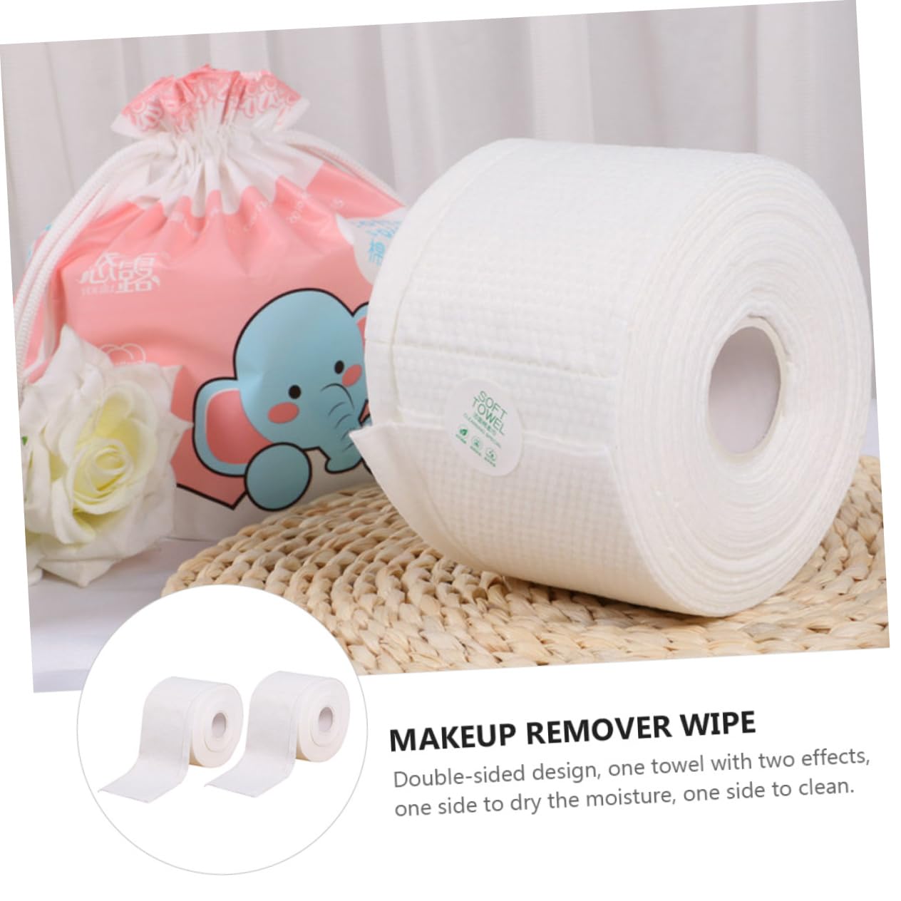 **Soft Cotton Facial Tissues - 2 Rolls of Gentle Makeup Remover Wipes | Reusable & Eco-Friendly Face Towels for Makeup Removal, Cleansing & Skincare | Perfect for Travel, Gym & Daily Beauty Routine**
