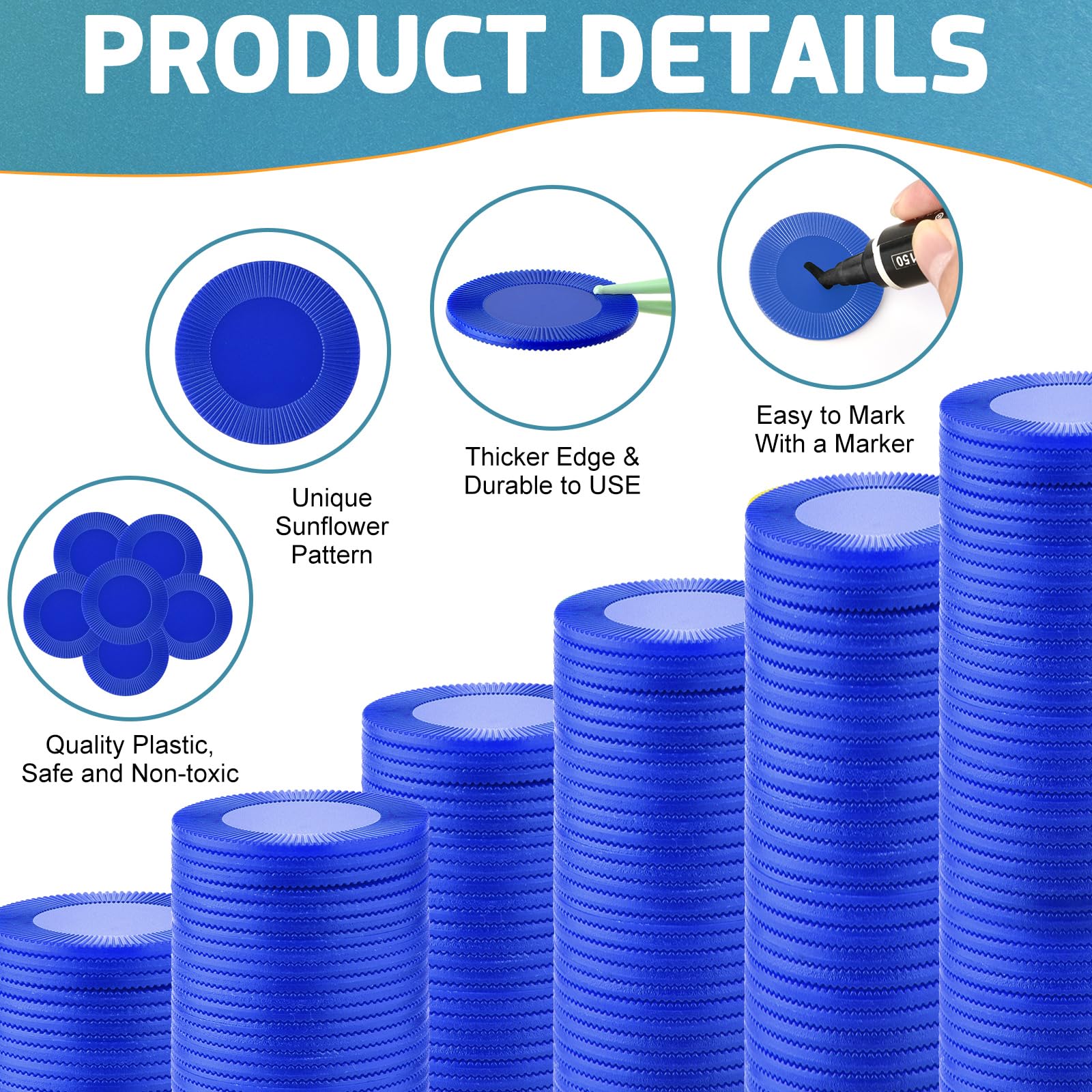 Coopay 600-Piece Plastic Poker Chips Set - 38mm (1.5 Inch) Blue Bingo Chips for Card Games, Math Counting, Teaching Rewards & Casino Night - Bulk Learning Counters & Game Tokens for Home, Classroom & Party Use