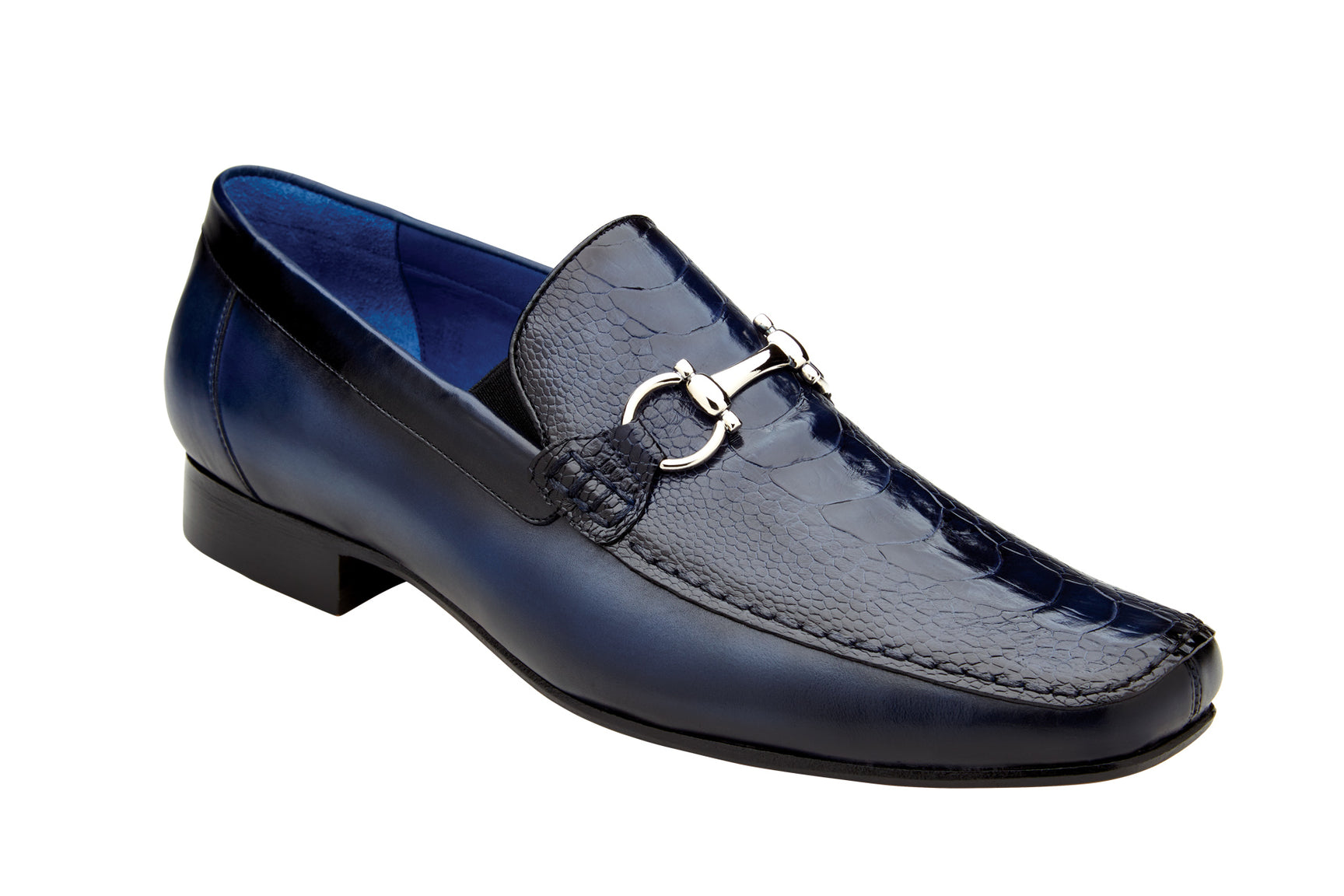 Belvedere Bruno Genuine Ostrich Leg & Italian Calf Loafer Dress Shoes in Navy - 1026 | Premium Men's Formal Footwear for Business, Weddings & Special Occasions
