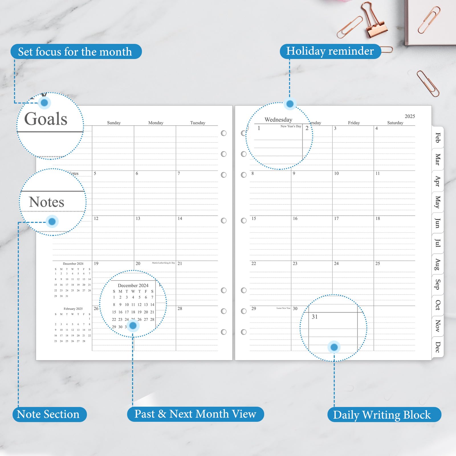 2025 Planner Refill Inserts - Letter Size 8.5