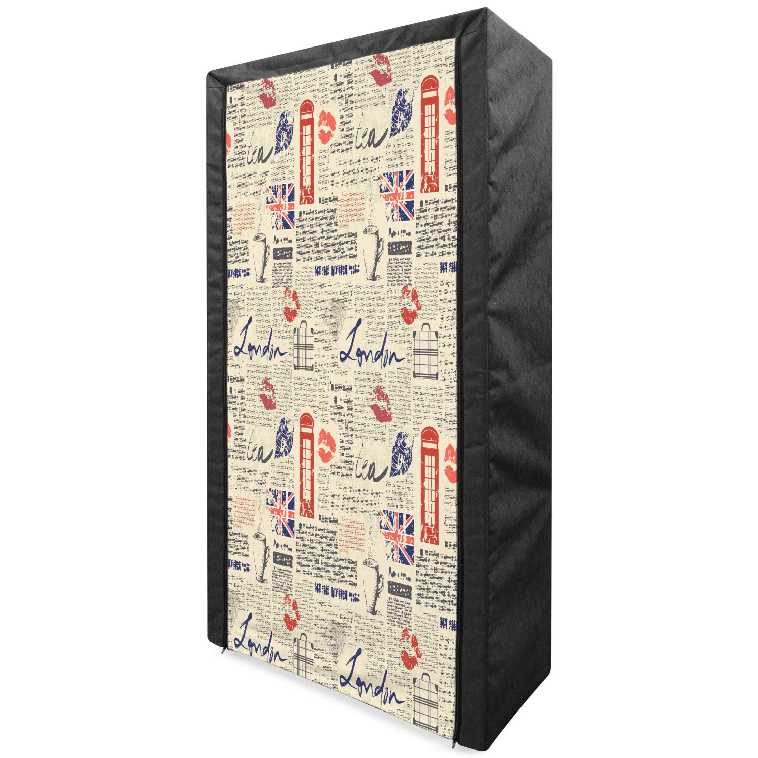 Ambesonne Tea Party Portable Fabric Wardrobe - Vintage London Newspaper Print with Grunge Kiss Marks, 33.5