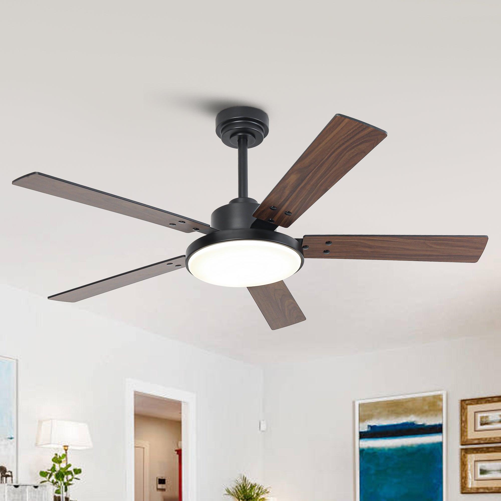 Vaczon 52 Inch 5-Blade Modern Ceiling Fan with LED Light, Remote Control & DC Motor - Energy Efficient Cooling for Living Room, Bedroom & Patio