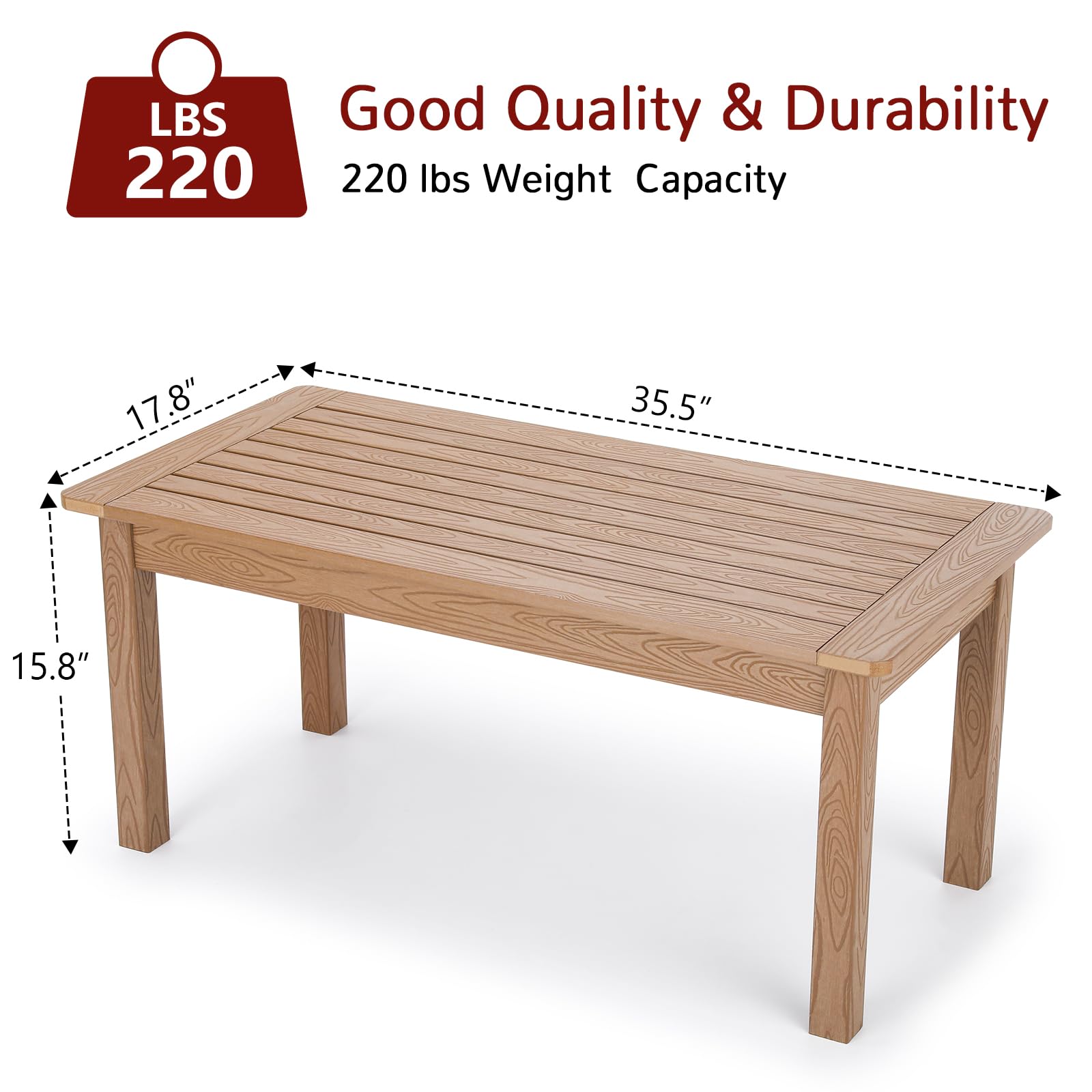 All-Weather Outdoor Coffee Table - Modern Rectangle Teak Patio End Table for Backyard, Porch, Garden, Pool & Deck | Durable HIPS Material | Perfect for Outdoor Entertaining & Relaxation