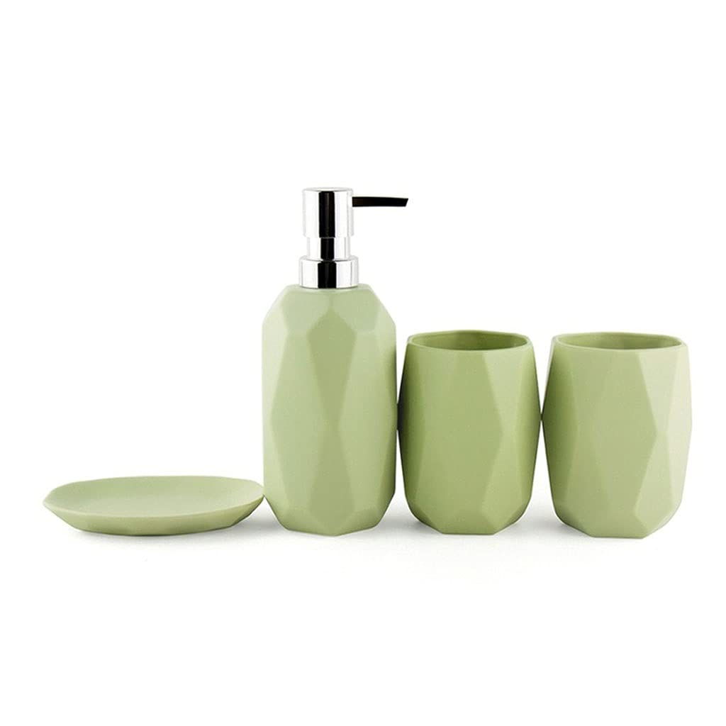 Premium Ceramic Soap Dispenser Set - 4 Piece Bathroom Accessories Kit with Soap/Lotion Dispenser, Mouthwash Cup & Soap Dish | Empty Press Pump Bottles for Countertop Organization | Beige Color for Modern Bathroom Decor