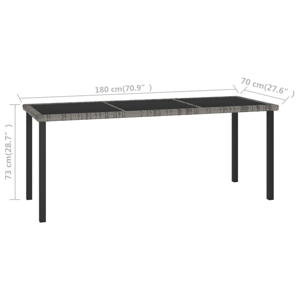 Modern Gray PE Rattan Patio Dining Table with Glass Top - Outdoor Garden Furniture for Front Porch, Deck, Lawn & Backyard | Perfect for Al Fresco Dining, BBQ Parties & Relaxing in Your Outdoor Space