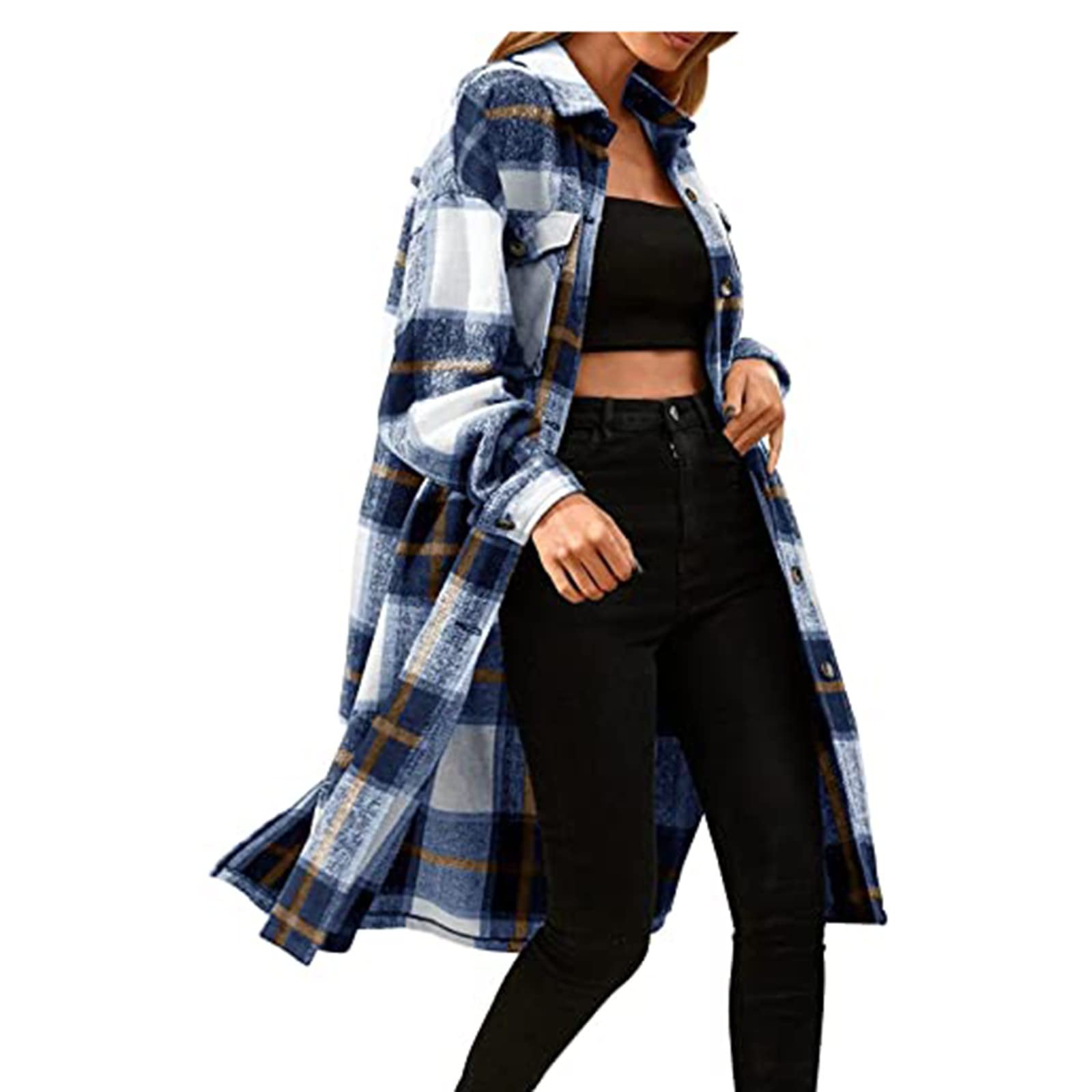 Women's Fall Winter Plaid Long Sleeve Cardigan Jacket - Cozy Blouse Shirt Outfit for Casual Wear & Office Style | Perfect for Layering in Cold Weather