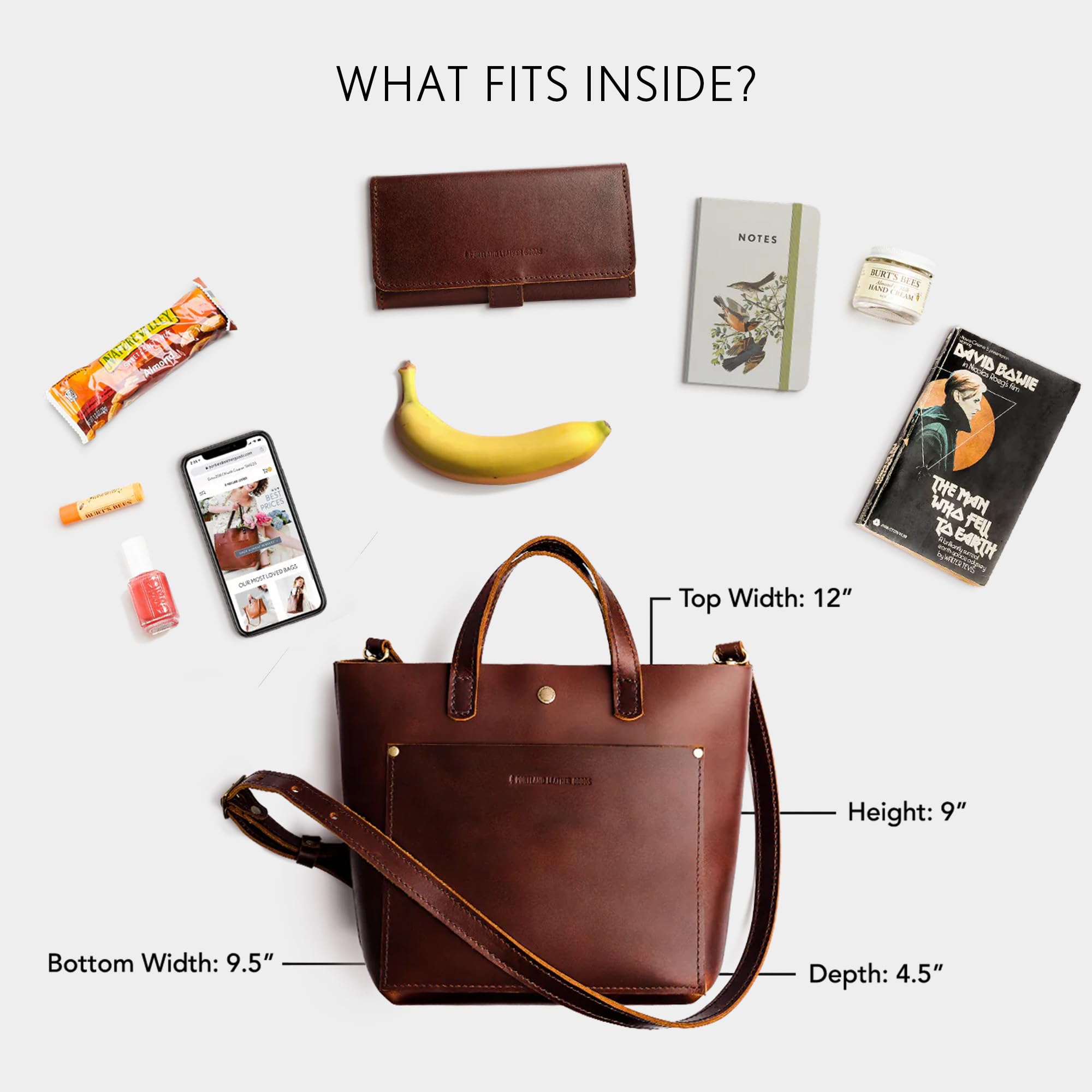 Portland Leather Goods Mini Crossbody Tote Bag for Women | Handmade Full-Grain Leather Purse with Adjustable Strap | Perfect for Everyday Use, Travel & Shopping