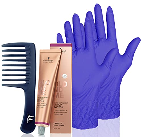 BlondMe Blonde Toning T-Steel Blue Hair Color Kit with Latex-Free Gloves & Detangling Comb - Salon Quality Blue Toning Treatment for Blonde Hair - Perfect for At-Home Hair Care & Color Maintenance
