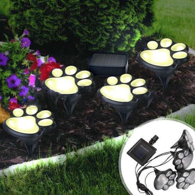 DECOLITE Solar Powered Animal Paw Print Pathway Lights - 4 Pack Outdoor Garden Decor for Walkways, Patios & Yards - Weatherproof Landscape Lighting for Dogs & Cats Lovers