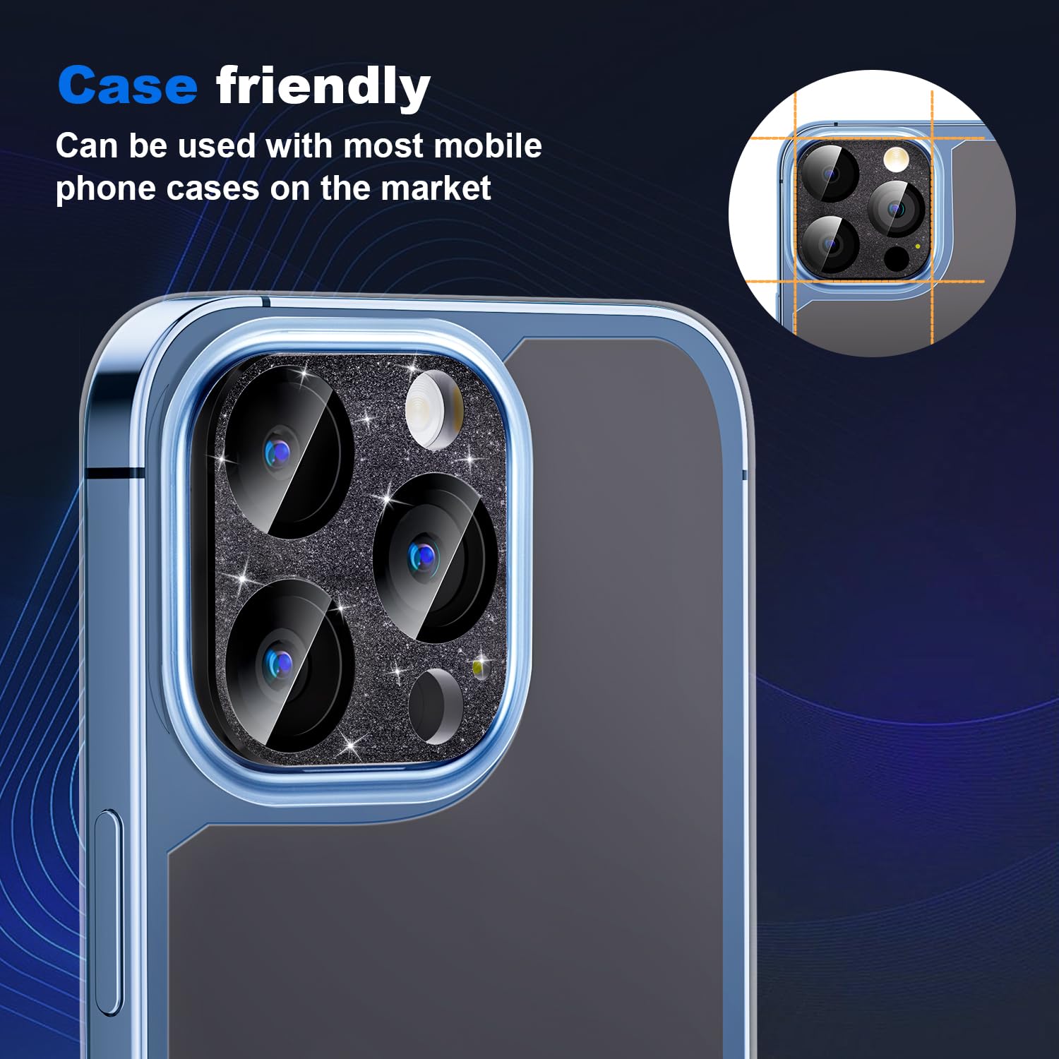 Premium Tempered Glass Camera Lens Protector for iPhone 15 Pro & Pro Max - Diamond Sparkle Glitter Black | Military-Grade Drop Protection | Full Coverage Metal Frame | Perfect for Outdoor Adventures, Travel & Everyday Use