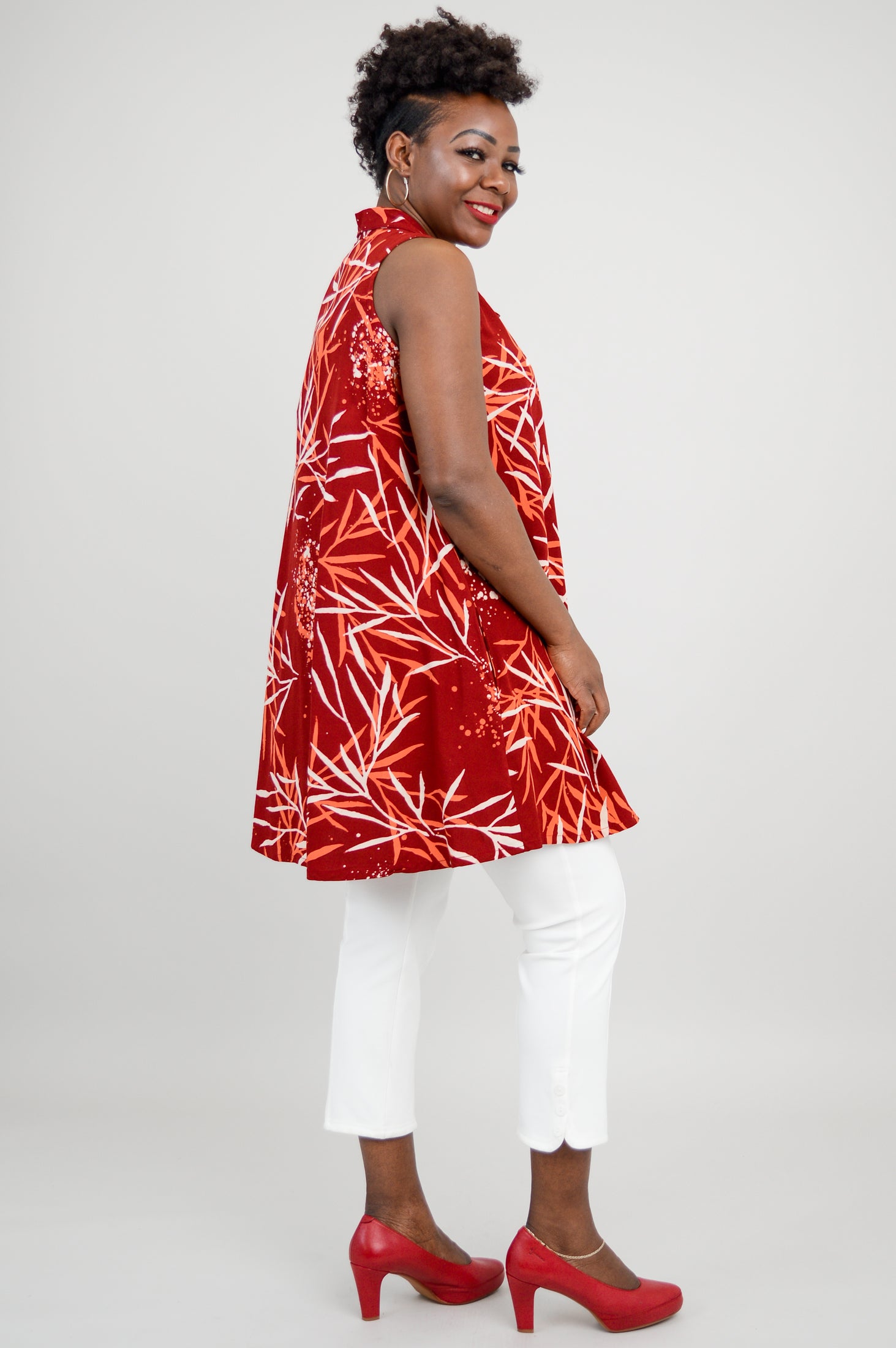 Cissy Tank Top - Women's Fashion Casual Blouse in Palm Burgundy for Summer Outfits and Beach Wear