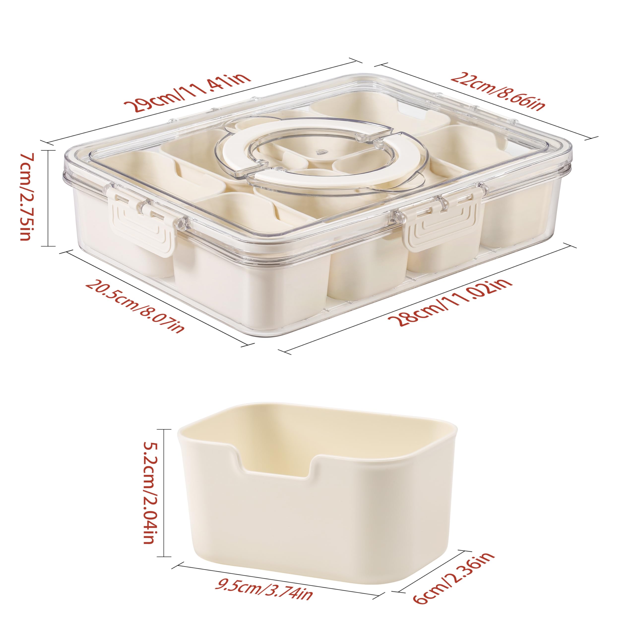 Bandesun Divided Snack Tray with Lid - Portable Charcuterie Box for Candy, Fruits, Nuts - Perfect for Parties & Picnics