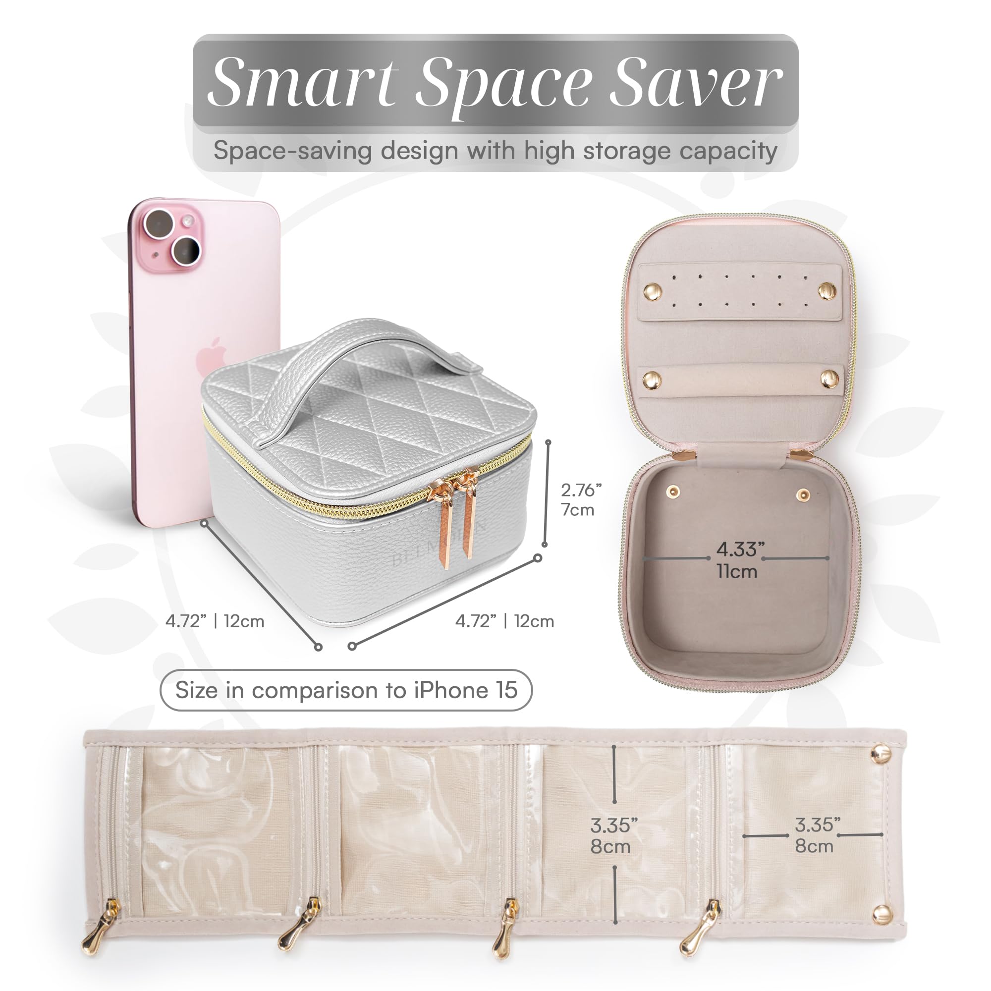 Premium Leather Travel Jewelry Organizer Case - Anti-Tangle Jewelry Storage Box for Women - Portable Jewelry Organizer with Multiple Compartments - Perfect for Vacation, Business Trips & Daily Use (Pearl White)