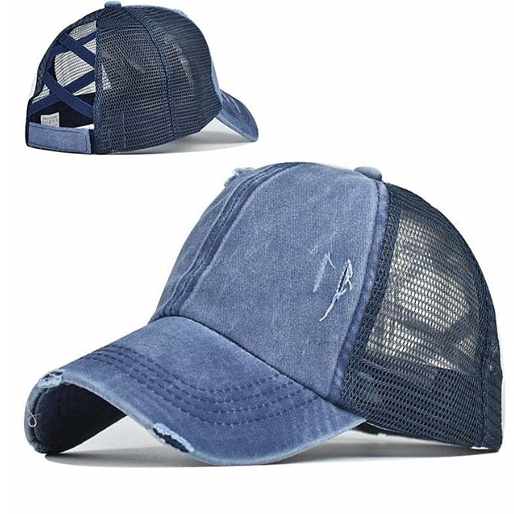 Distressed Criss Cross Baseball Caps for Women - Breathable Mesh Trucker Hats for Outdoor Sun Protection | Perfect for Sports, Hiking, and Casual Wear