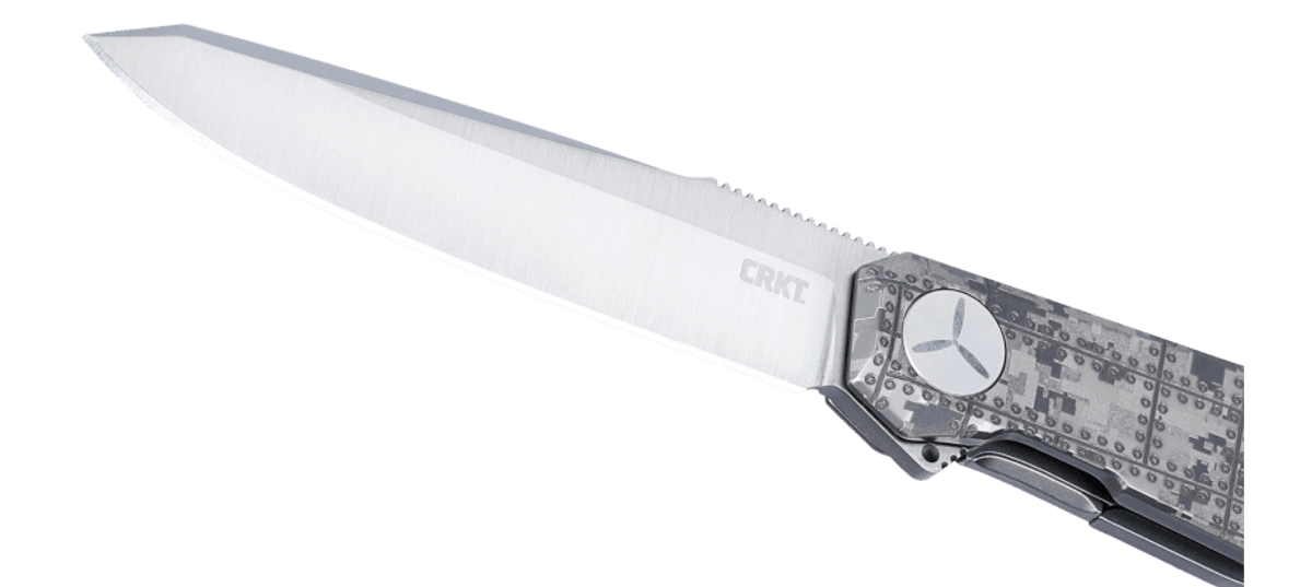 CRKT K253TM390 Facet Ken Onion Limited Edition Folding Knife - M390 Stainless Steel Satin Drop Point Blade, Titanium Rivet Handles - EDC, Outdoor, Camping, Survival, Hunting, Tactical Use
