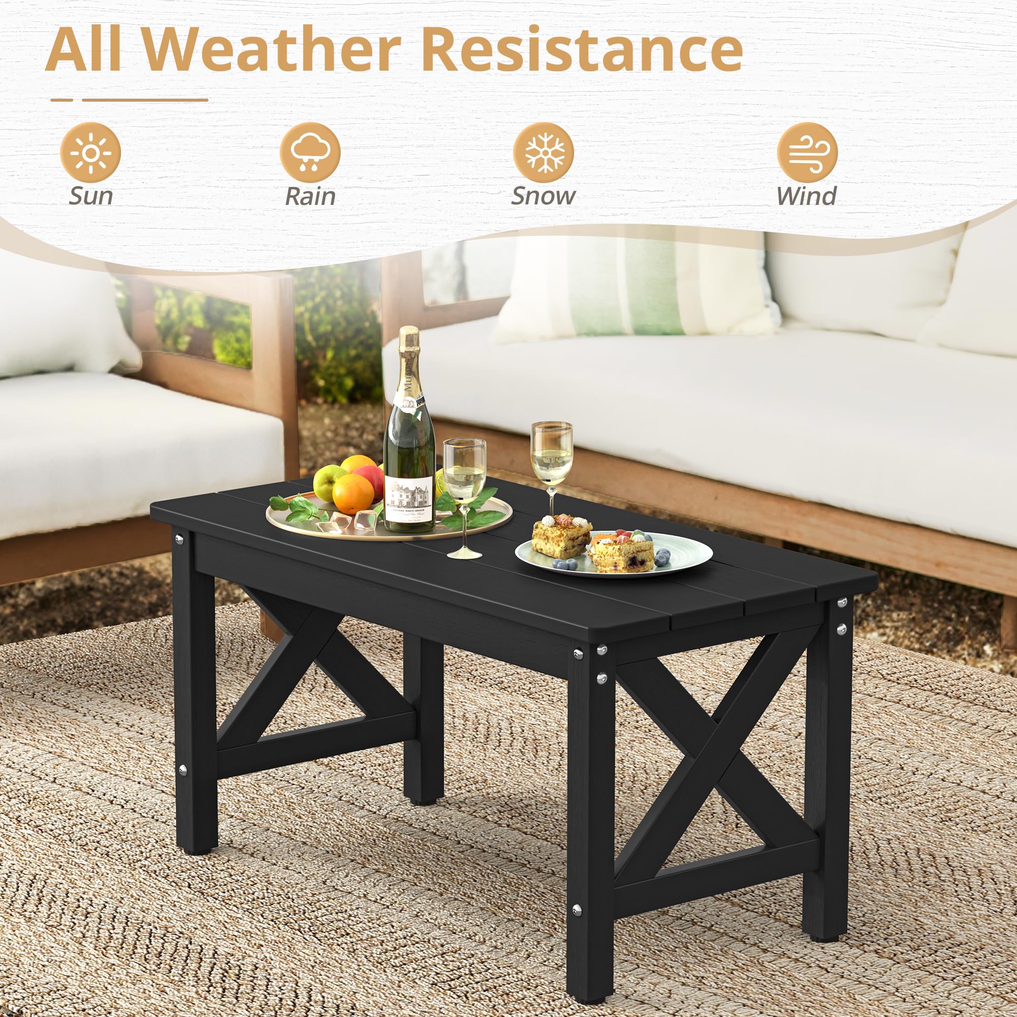 LUE BONA Outdoor Coffee Table for Patio - Rectangle All-Weather HDPS Patio Furniture for Deck, Porch, Lawn - Black | Perfect for Backyard Relaxation & Outdoor Entertaining