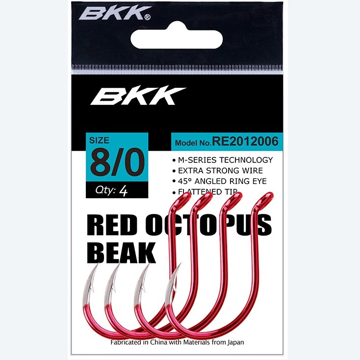 BKK Red Octopus Beak Fishing Hook - Sharp Saltwater Hooks for Squid, Octopus, and Sea Fishing - Perfect for Deep Sea Angling and Offshore Fishing Adventures
