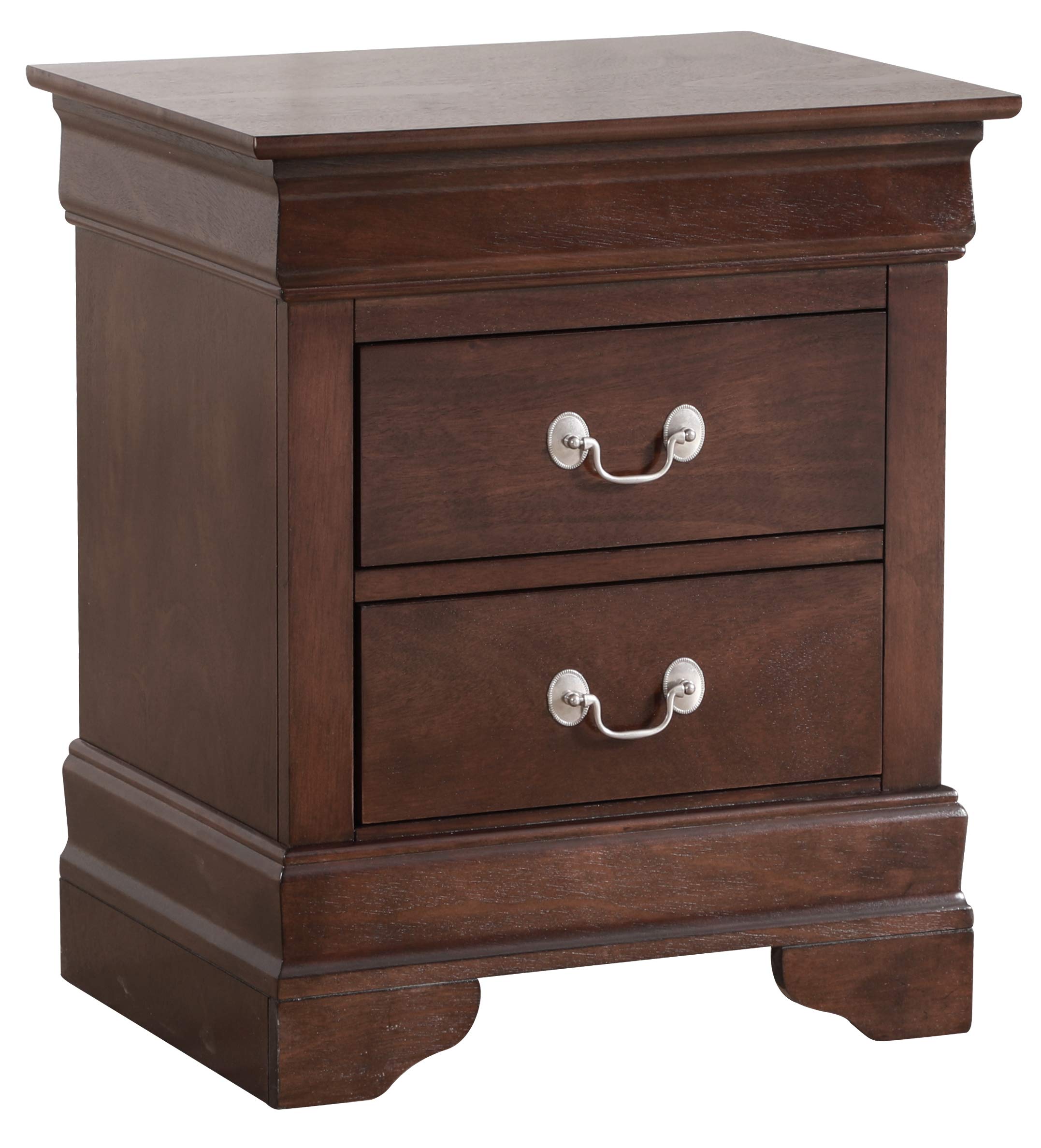 Glory Furniture Louis Phillipe 2-Drawer Nightstand in Cappuccino Finish - Elegant Bedside Table for Bedroom Decor & Storage