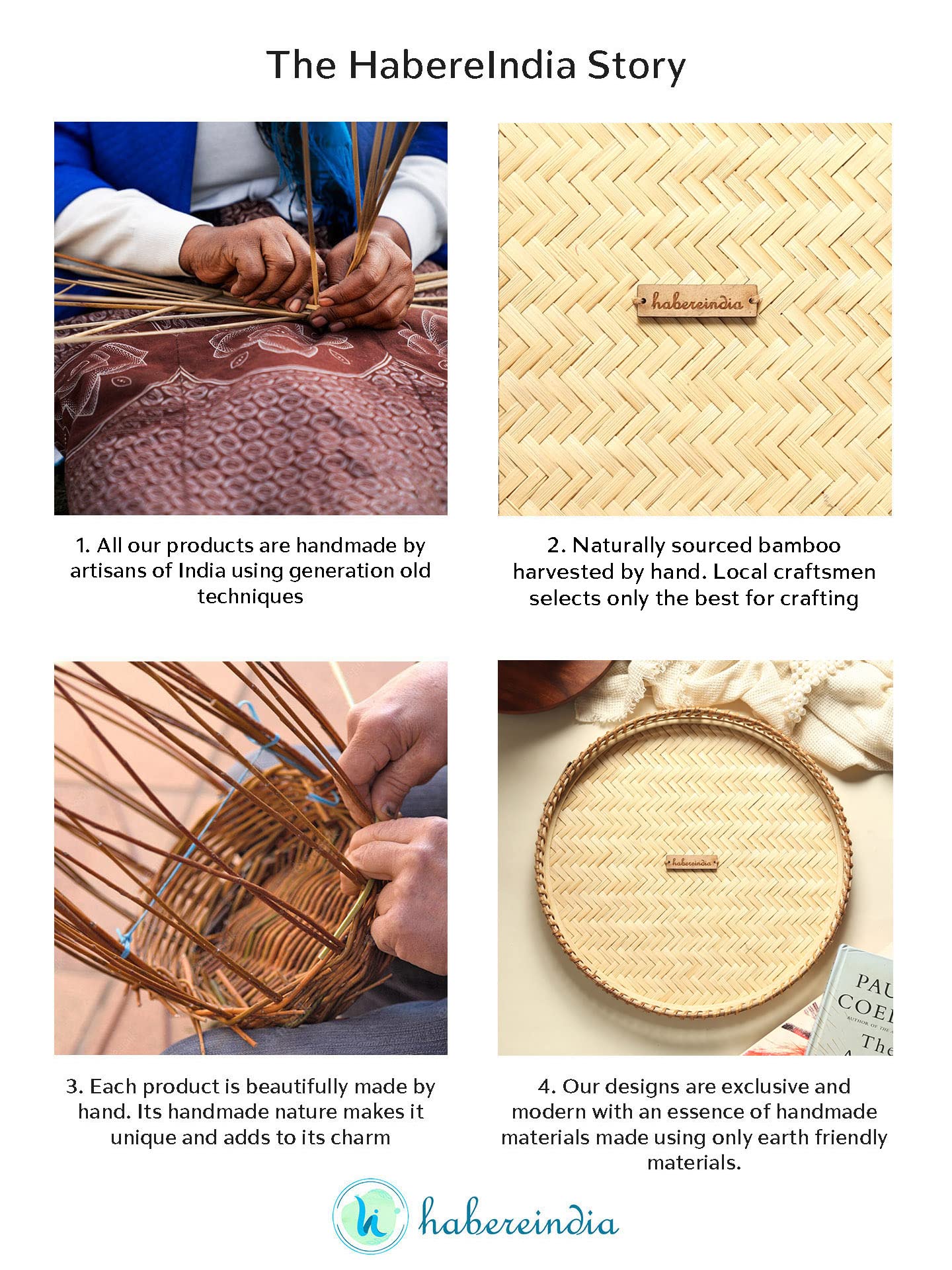 Habere India Handcrafted Bamboo Serving Tray - Decorative Round Tea Tray for Home Decor, Dining & Hospitality (25x4cm, Beige) | Perfect for Coffee Table, Gift Giving & Indian Cultural Events
