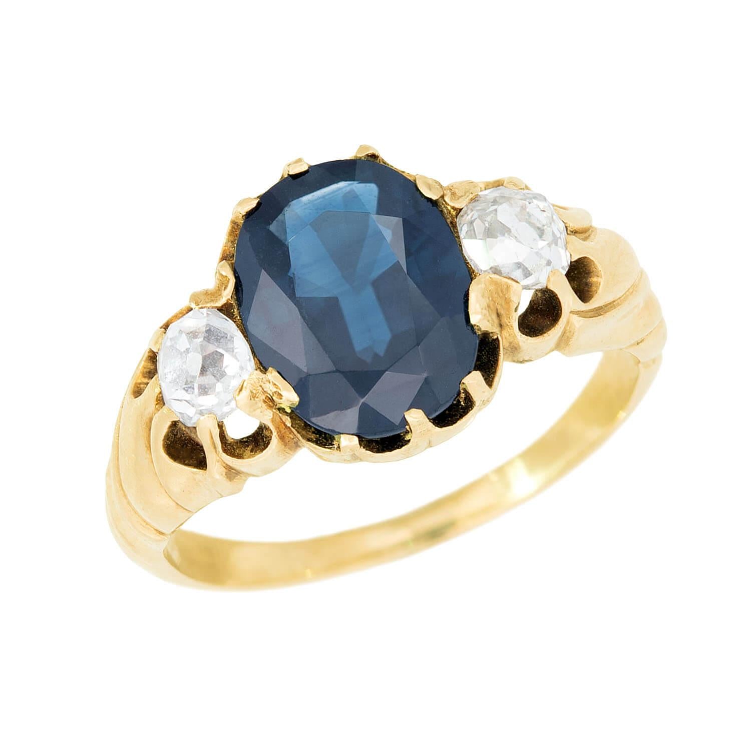 Exquisite Victorian 15K Gold 2.88ct Sapphire & Diamond Engagement Ring - Perfect for Weddings, Anniversaries & Special Occasions