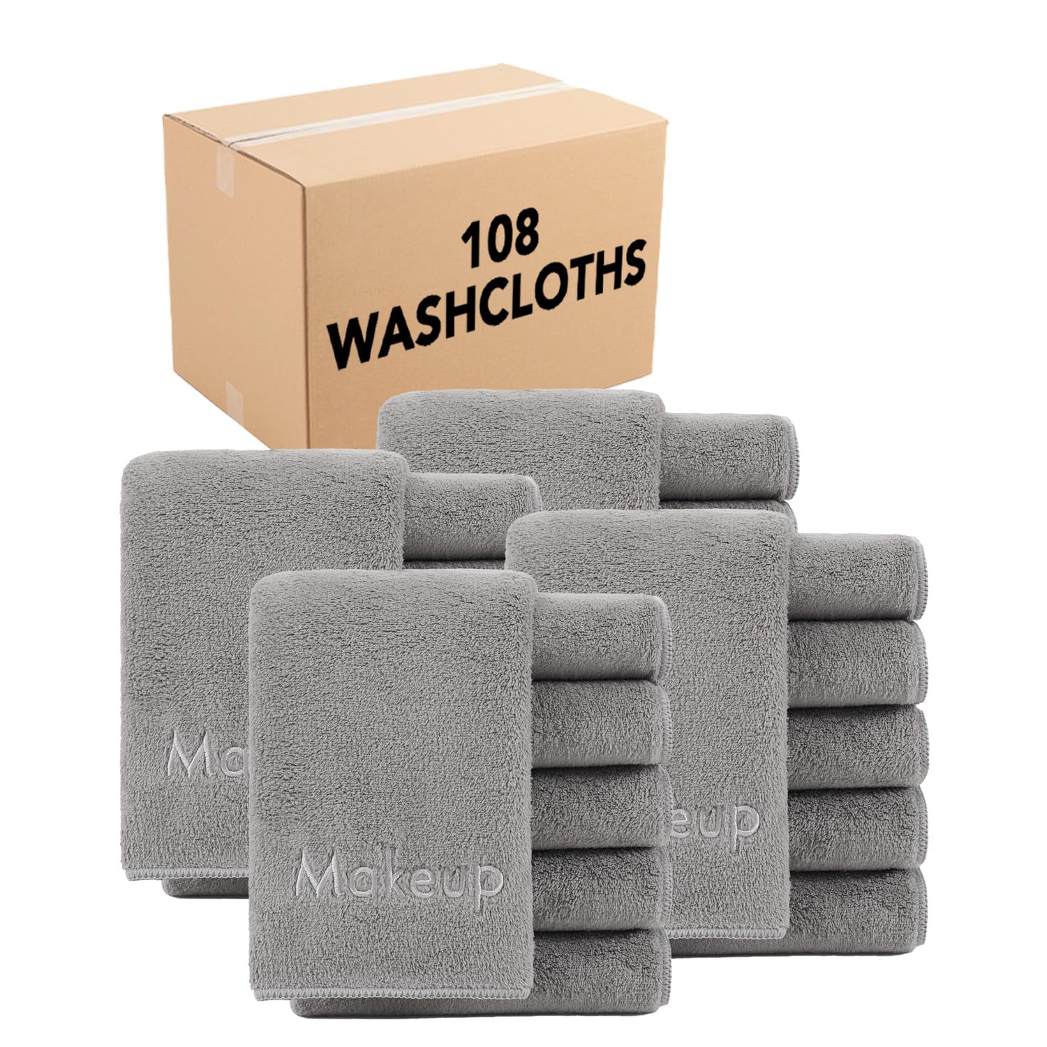 **Arkwright Bulk Makeup Towels - 108 Pack Ultra Soft Microfiber Coral Fleece Washcloths for Face & Makeup Removal - Reusable, Gentle, 13x13 Inch (Grey) - Perfect for Professional Artists, Spa, Salon & Home Use**