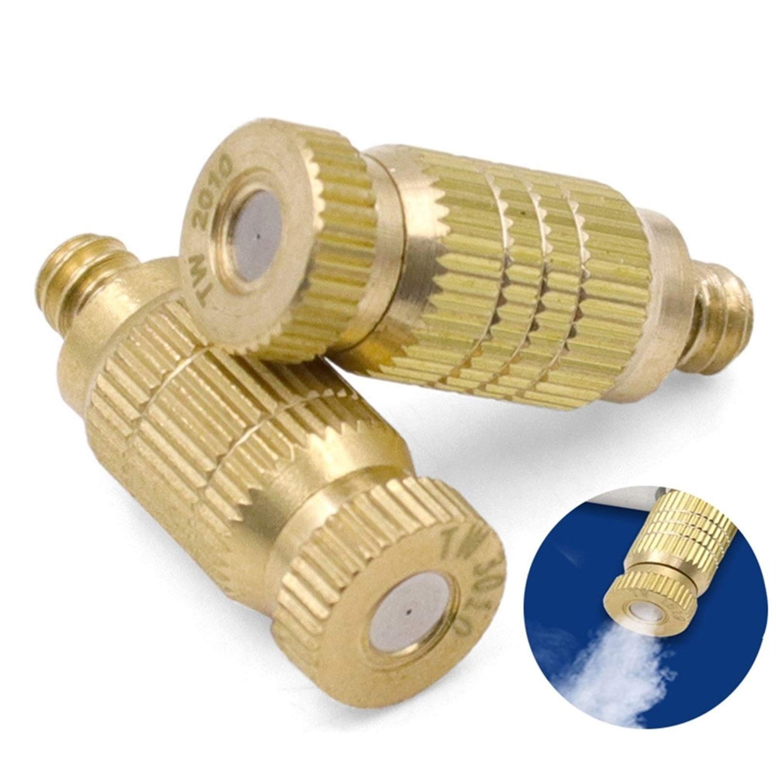 100PCS High Pressure Brass Misting Nozzles - 0.1mm Fine Mist Sprayers for Outdoor Cooling Systems, Greenhouses, Patios, Lawn & Landscape Irrigation, Dust Control - Gold Color (Perfect for Summer Cooling & Garden Hydration)