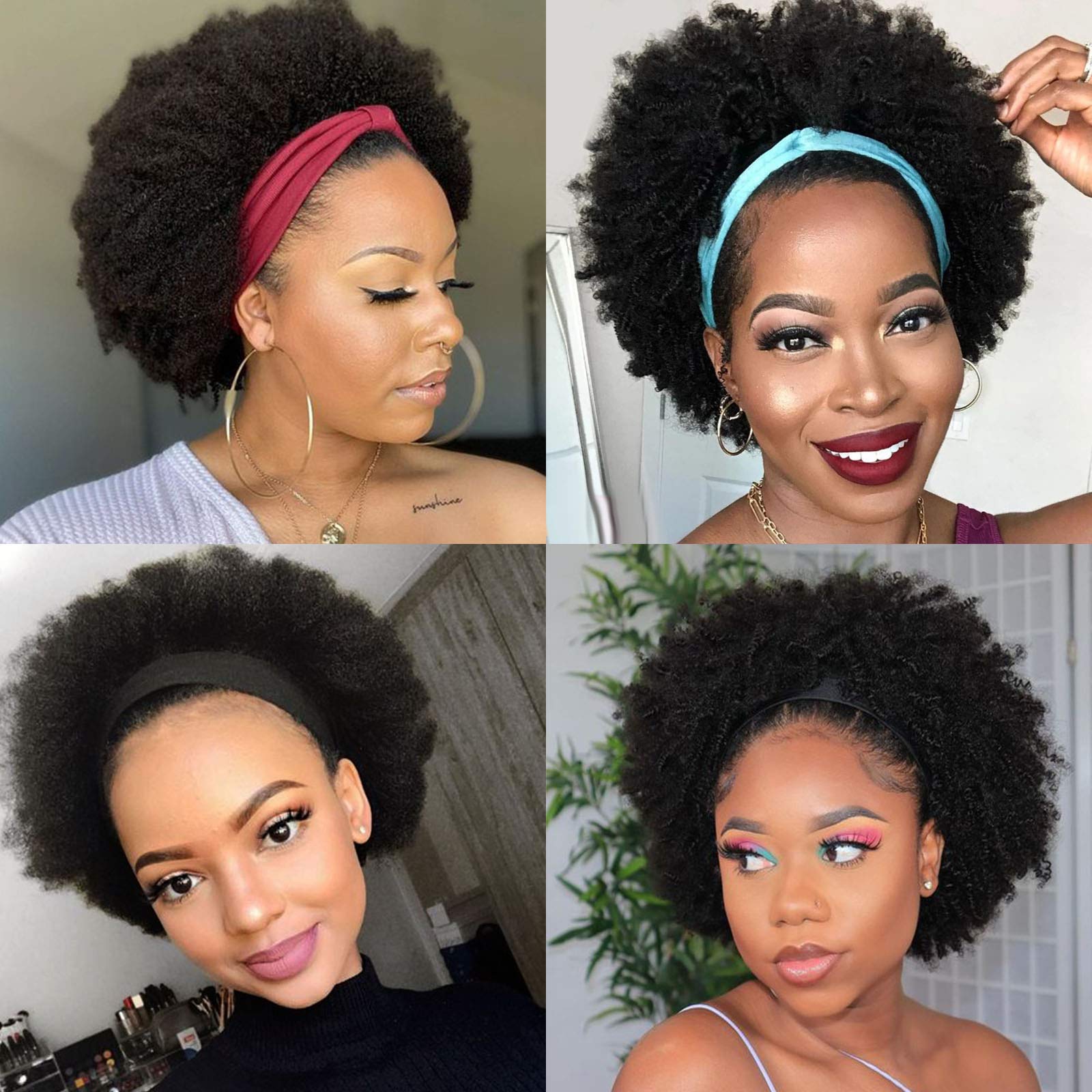 LEOSA Short Afro Kinky Curly Synthetic Wigs for Black Women - Pre-attached Headband, Natural Looking Replacement Hair - Perfect for Daily Wear, Cosplay & Protective Styling