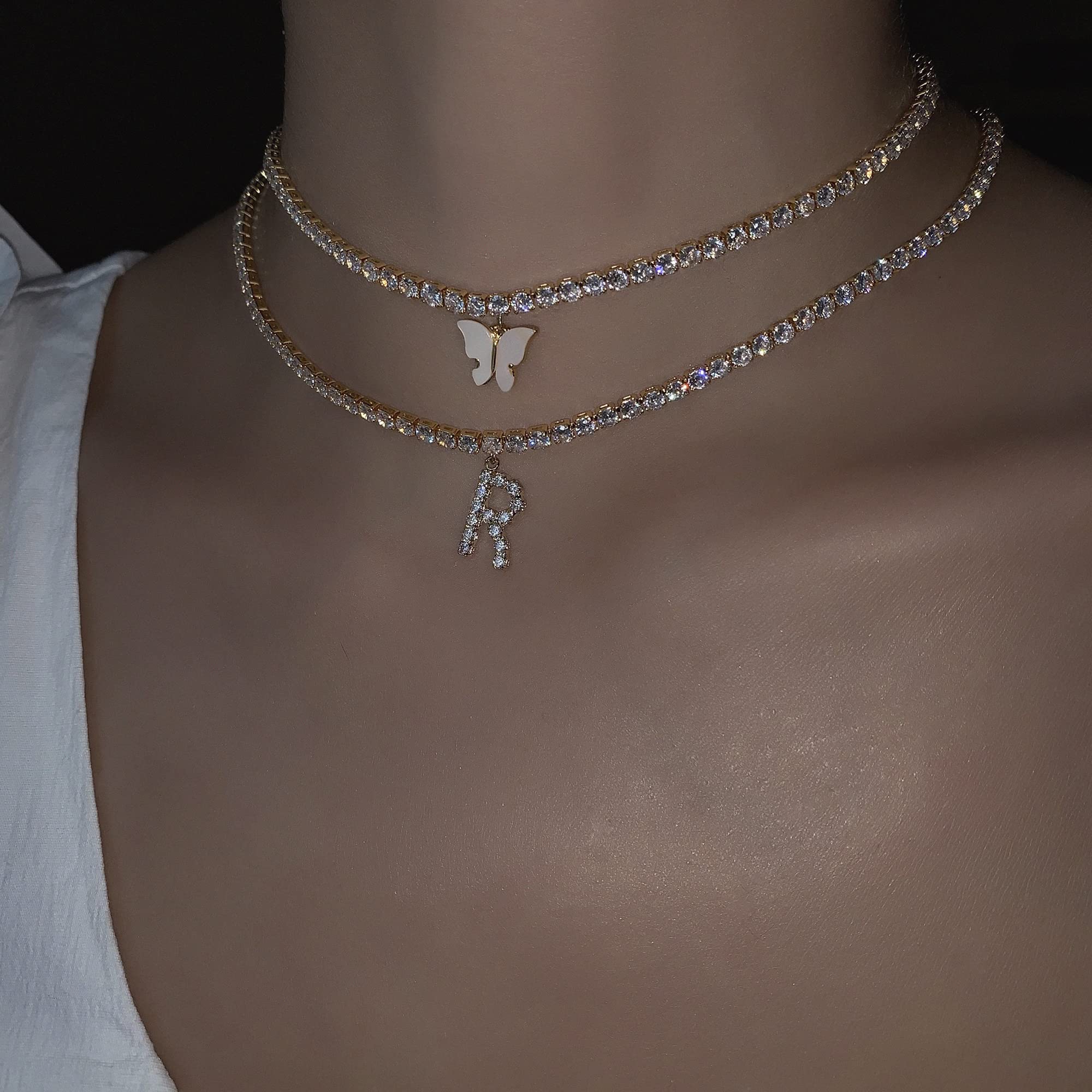14K Gold Plated Letter Necklace - Personalized Initial Choker with CZ Diamonds | Elegant Tennis Chain for Women | Perfect Gift for Birthday, Anniversary & Valentine's Day
