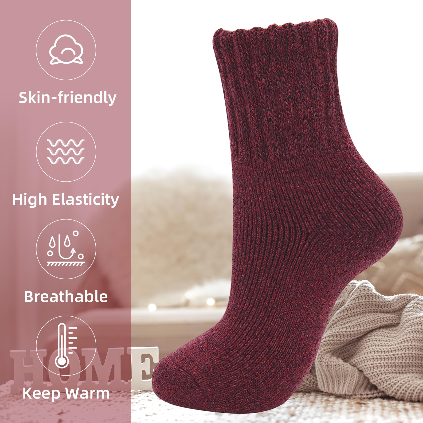Zando Women's Cozy Warm Wool Boot Socks - Thick Long Crew Socks for Winter, Hiking & Cold Weather Comfort