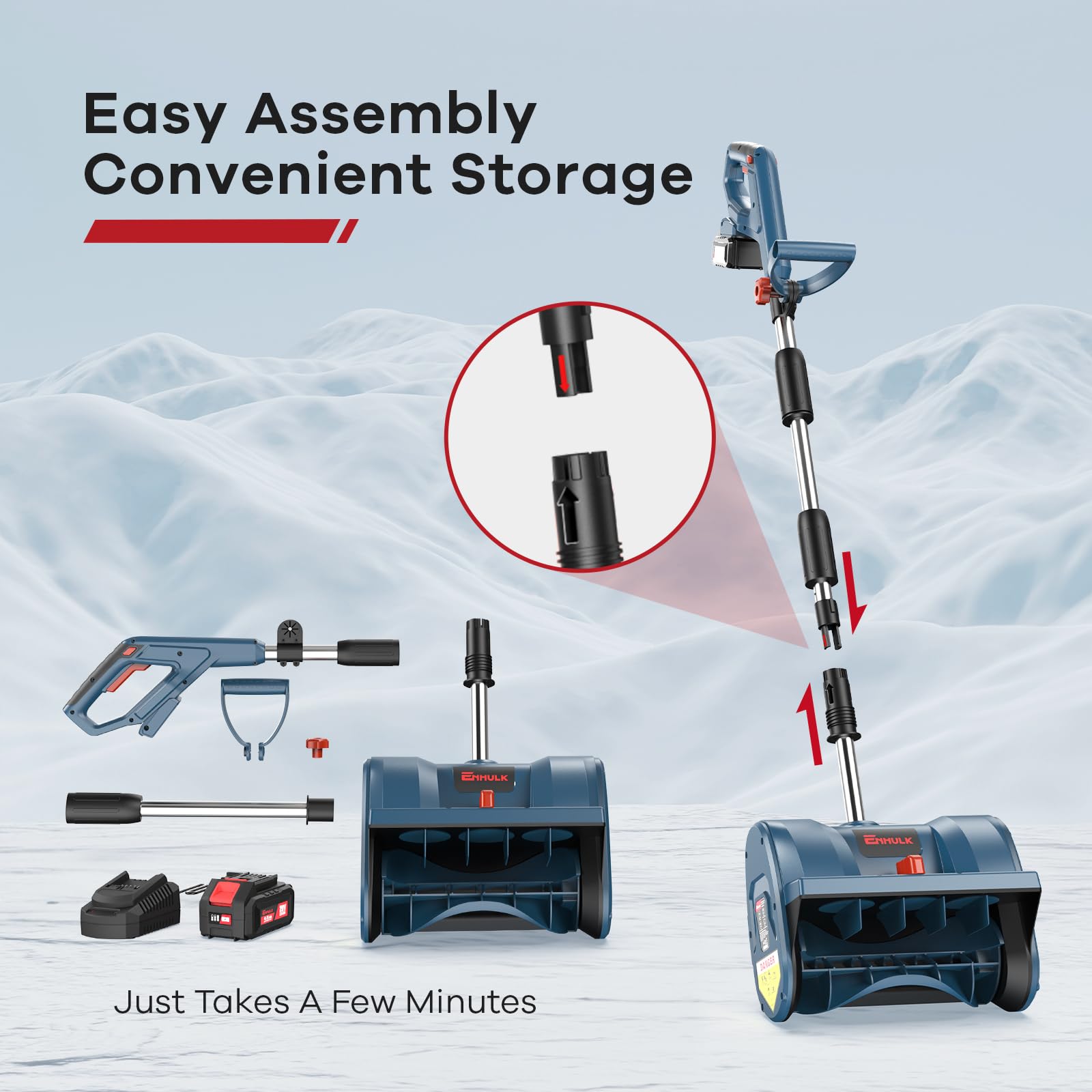 20V Cordless Snow Shovel - 12-Inch Battery Powered Snow Blower with 4-Ah Battery & Quick Charger, Directional Plate & Adjustable Handle - Perfect for Driveways, Sidewalks & Home Snow Removal