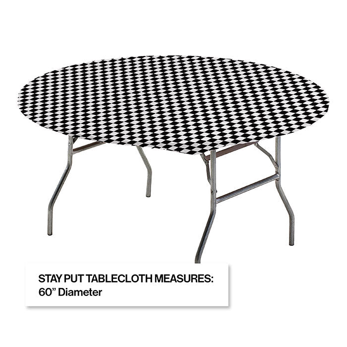 12-Piece Bulk Black Checkered Stay-Put Round Table Covers - Perfect for Parties, Weddings, and Events