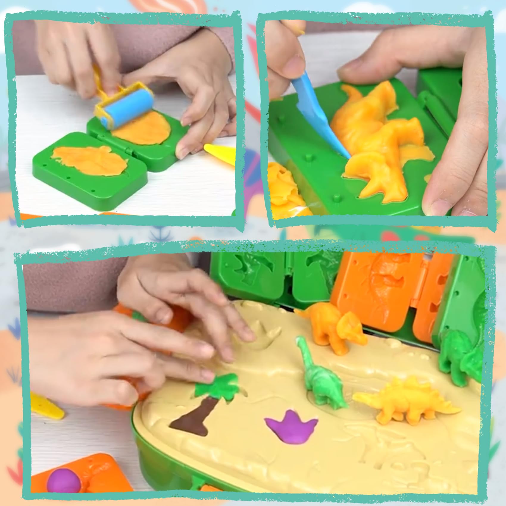 DIY Play Dough Dinosaur Toys Kit - 24-Piece Clay Pretend Play Set with Molds & Portable Storage Case - Creative Educational STEM Toys for Kids Ages 3-8 - Perfect for Birthday Gifts, Classroom Activities & Sensory Play
