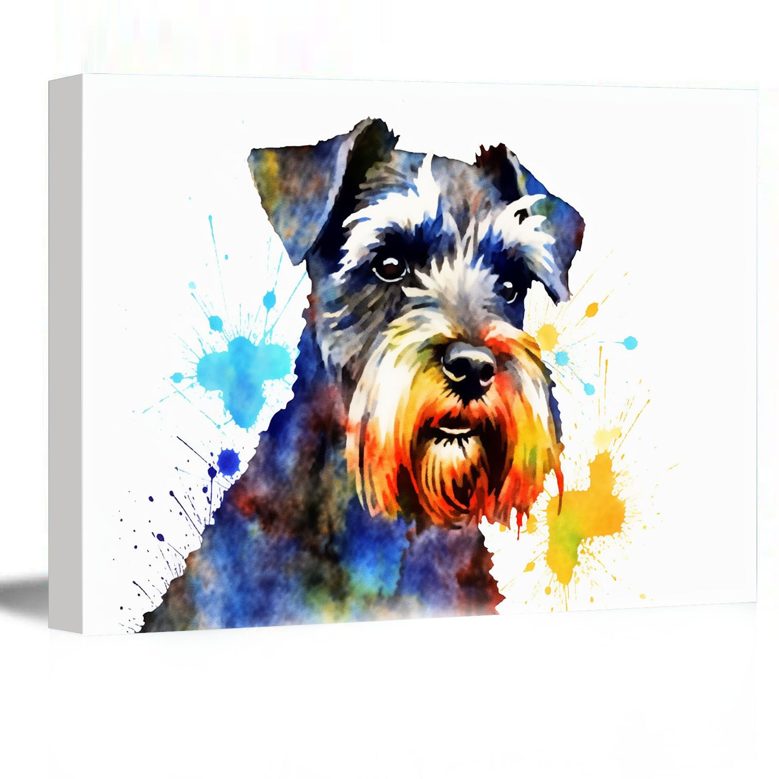 Motivational Wall Art - Miniature Schnauzer Watercolor Print, 12''x18'' Framed Modern Canvas Painting for Dog Lovers, Kids Room & Home Decor - Perfect for Living Room, Bedroom, or Office Inspiration