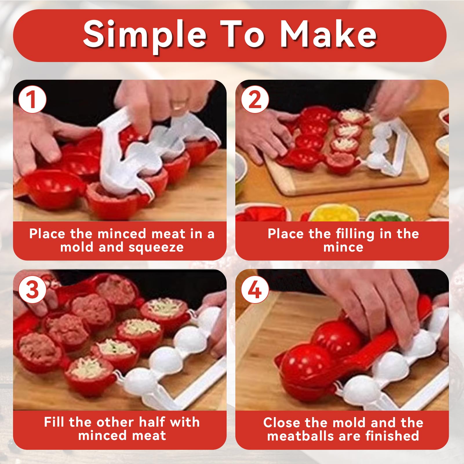 4-Grid Meatball Maker & Kibbeh Mold - Durable Plastic Meat Ball Molds for Perfect Homemade Meatballs - Ideal for Cooking, Meal Prep & Party Food Serving