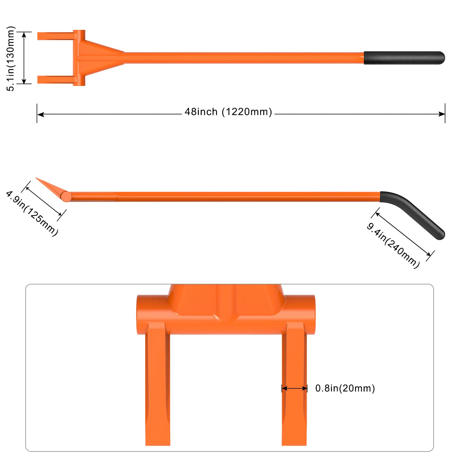 Dolibest 48'' Demo Bar 2-Tine Wrecking Bar - Heavy Duty Pallet Buster with All-Steel Handle - Efficient Deck Board Removal Tool for Renovation & Construction - Perfect for Demolition, Wood Pallet Dismantling, and Home Improvement Projects