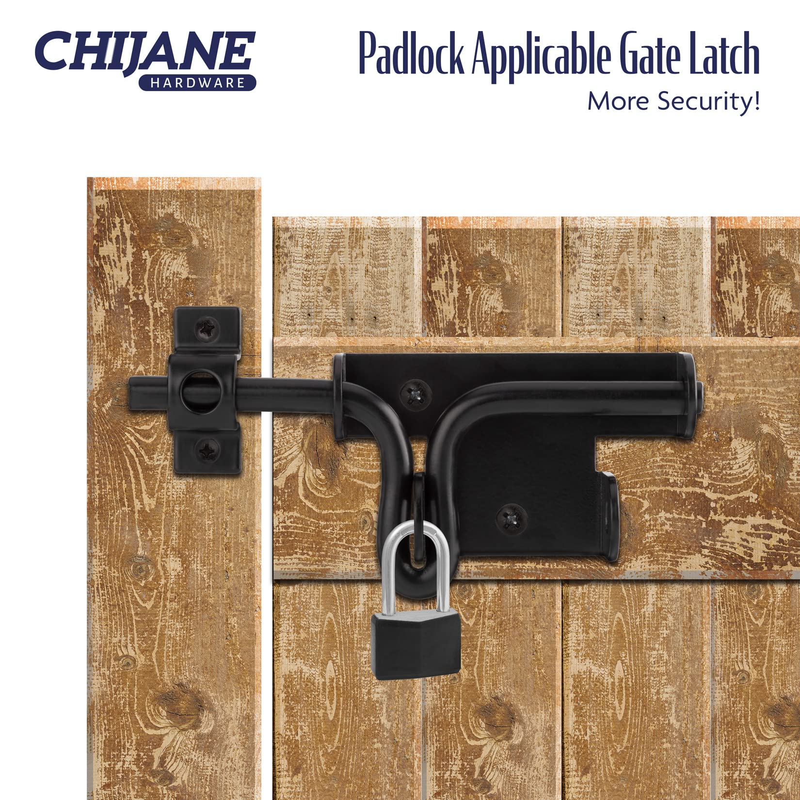 Heavy Duty Slide Bolt Gate Latch with Padlock Hole - Outdoor Sliding Door Lock for Wooden Fences, Barn Doors, Sheds & Garden Gates - Black Finish - Secure Your Backyard, Farm or Patio with Durable Gate Hardware