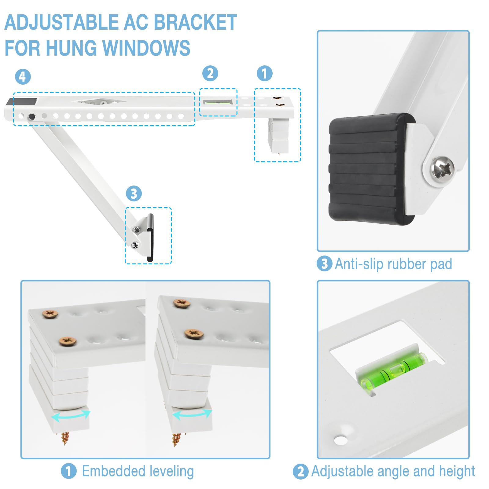 HOXHA Universal Window Air Conditioner Bracket - Heavy Duty AC Mount Support for Hung Windows (Holds Up to 85 lbs) - Perfect for Apartments, Bedrooms & Office Spaces