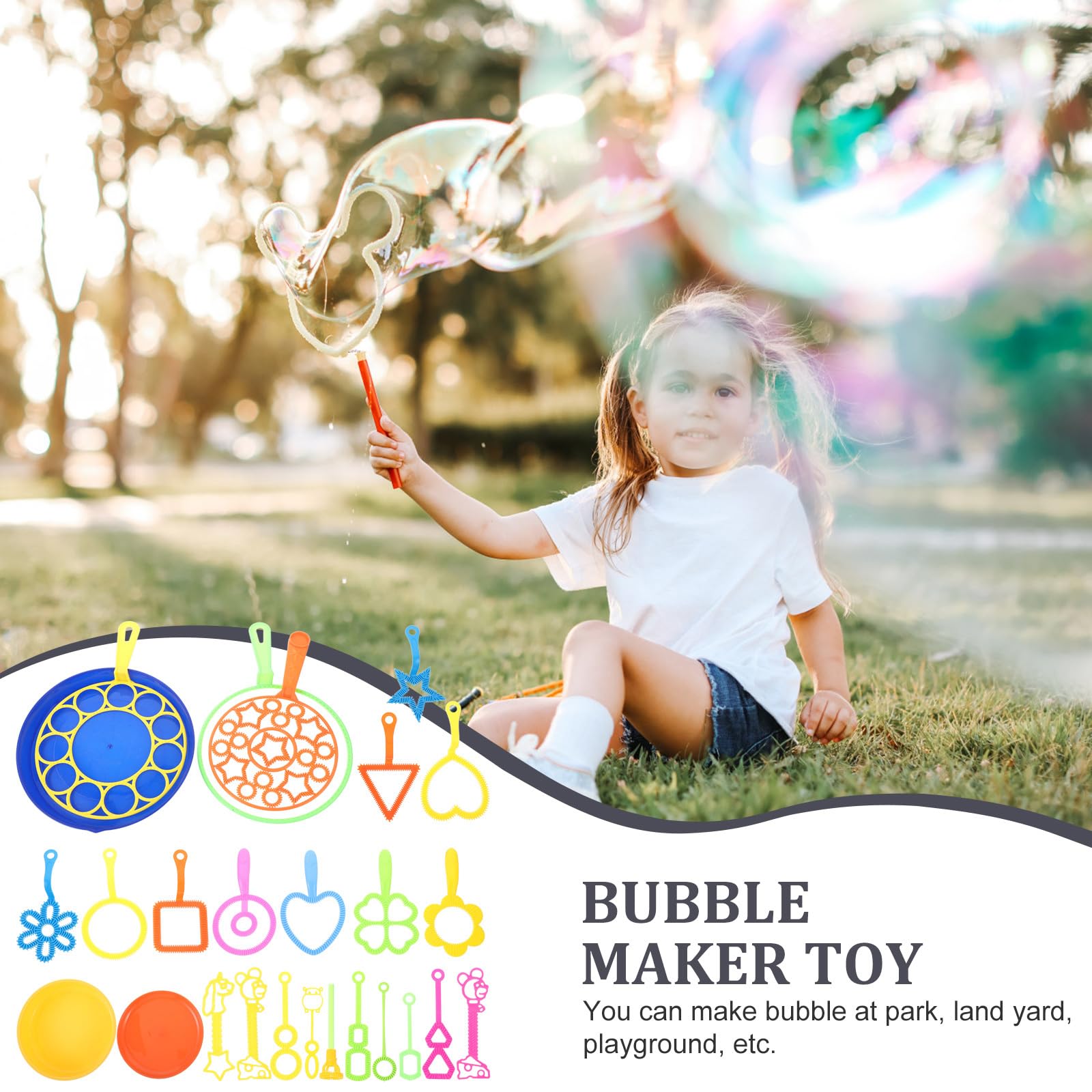 Kisangel 26pcs Giant Bubble Wands Set with Tray - Fun Bubble Makers for Kids, Summer Outdoor Party Favors, Birthday Gifts - Perfect for Backyard Play, Beach Activities, and Garden Parties
